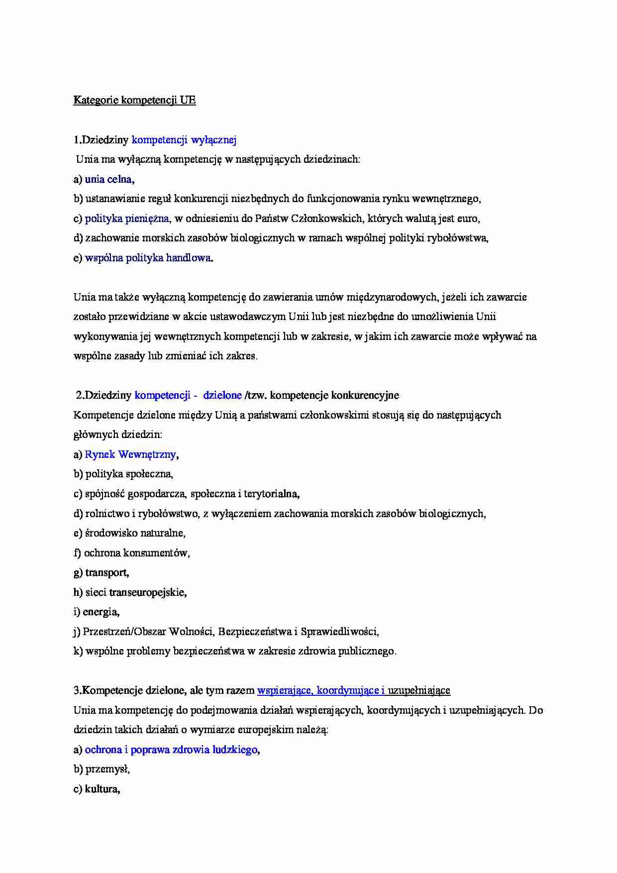 Kategorie kompetencji Unii Europejskiej - strona 1