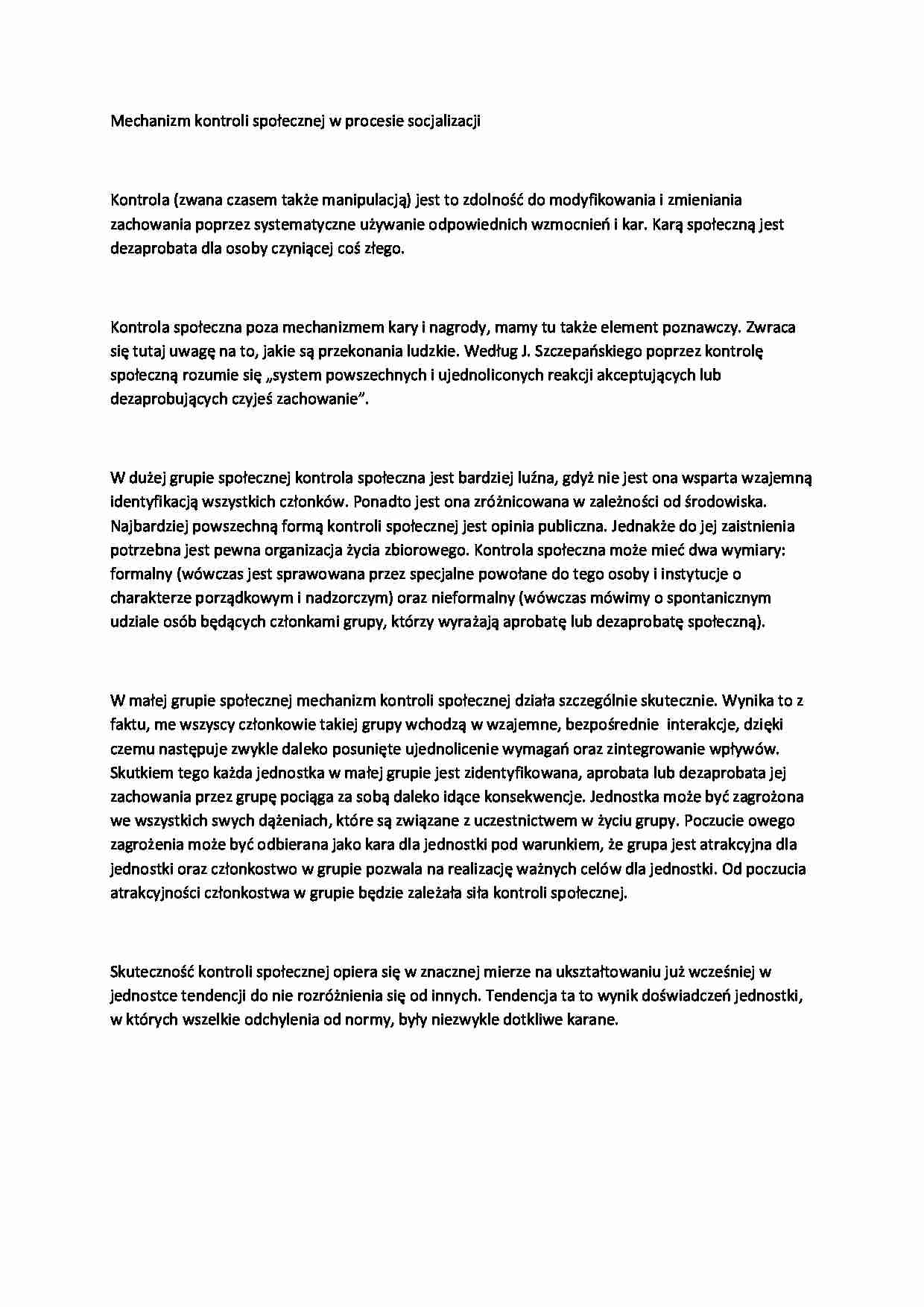 Istota enkulturacji, socjalizacji, kontrola społeczna - strona 1