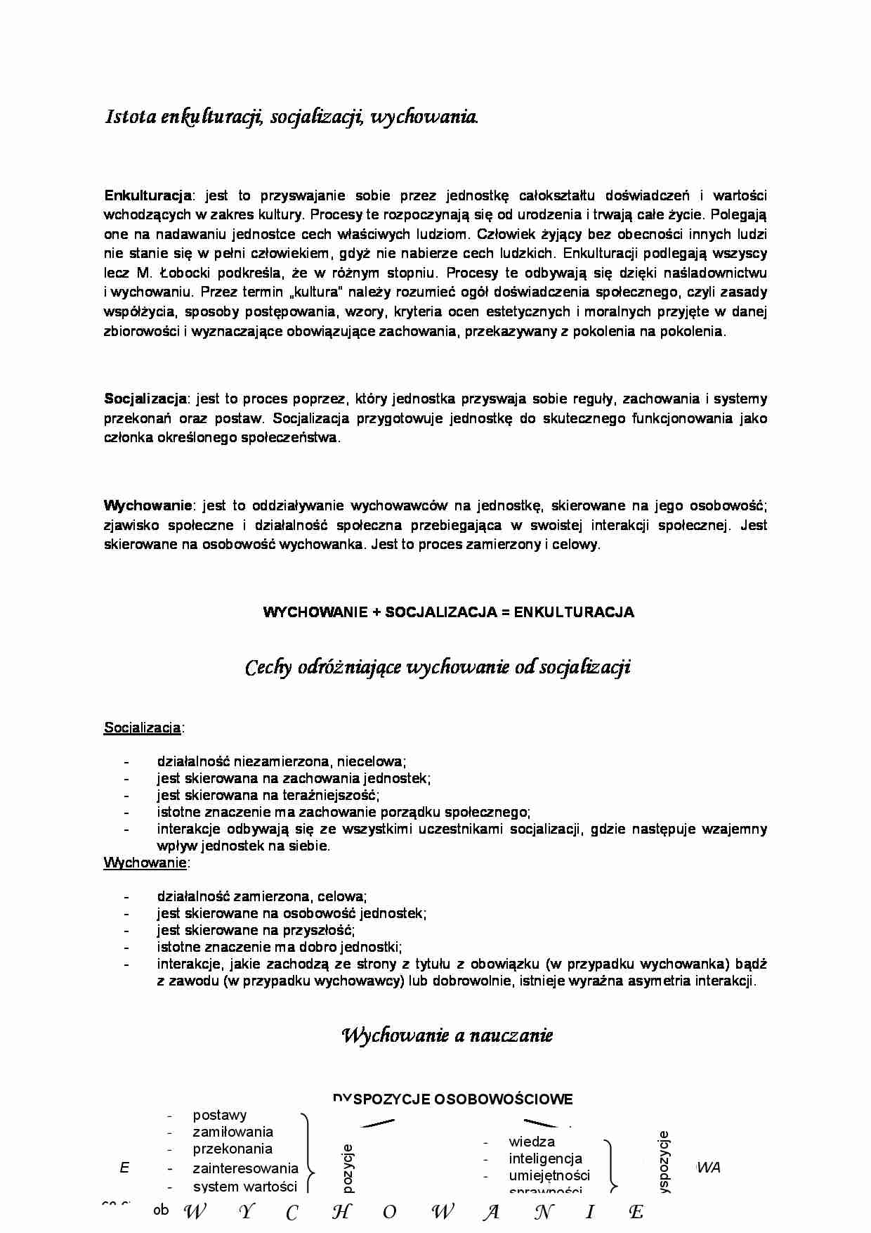 Istota enkulturacji, socjalizacji, wychowania - strona 1
