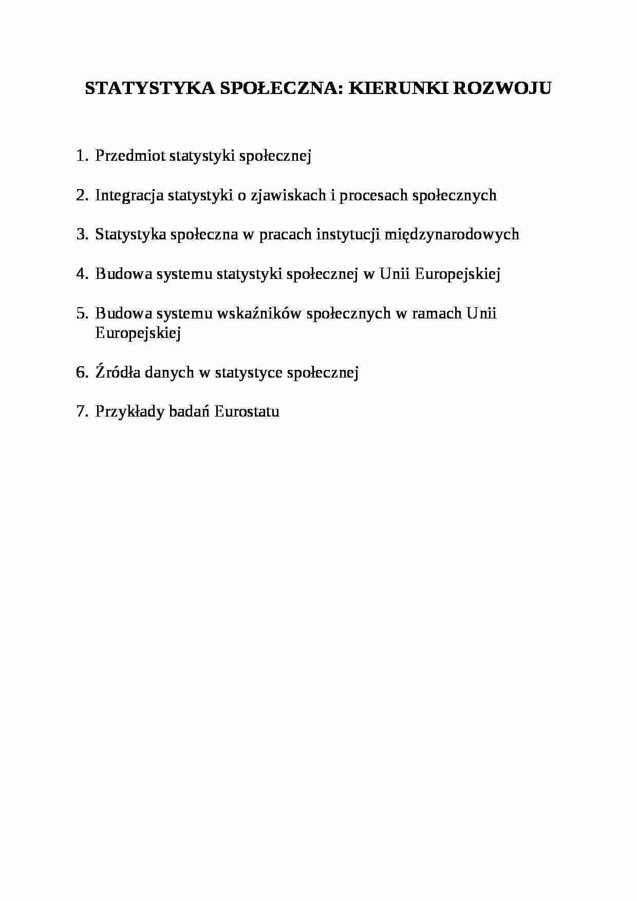 STATYSTYKA SPOŁECZNA: KIERUNKI ROZWOJU - strona 1