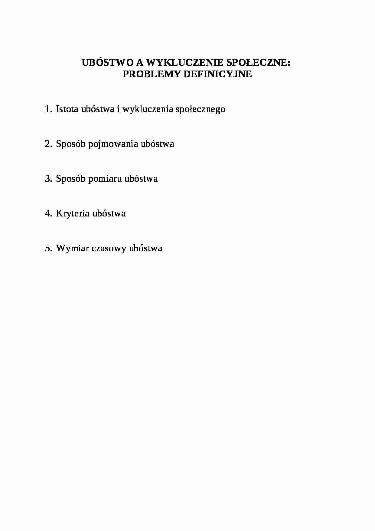UBÓSTWO A WYKLUCZENIE SPOŁECZNE - strona 1