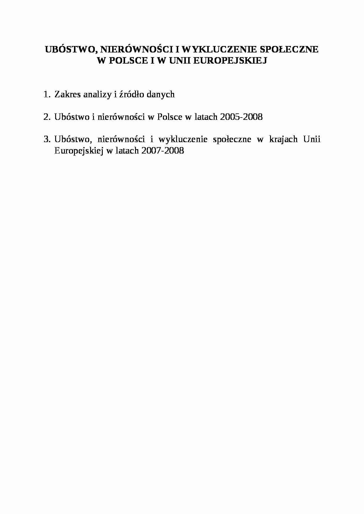 UBÓSTWO, NIERÓWNOŚCI I WYKLUCZENIE SPOŁECZNE W POLSCE I W UNII EUROPEJSKIEJ - strona 1