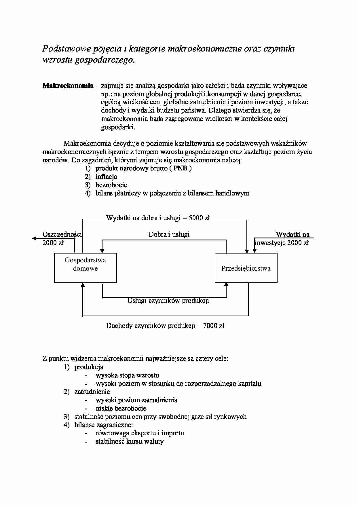 Podstawowe pojęcia i kategorie makroekonomiczne oraz czynniki wzrostu gospodarczego - strona 1
