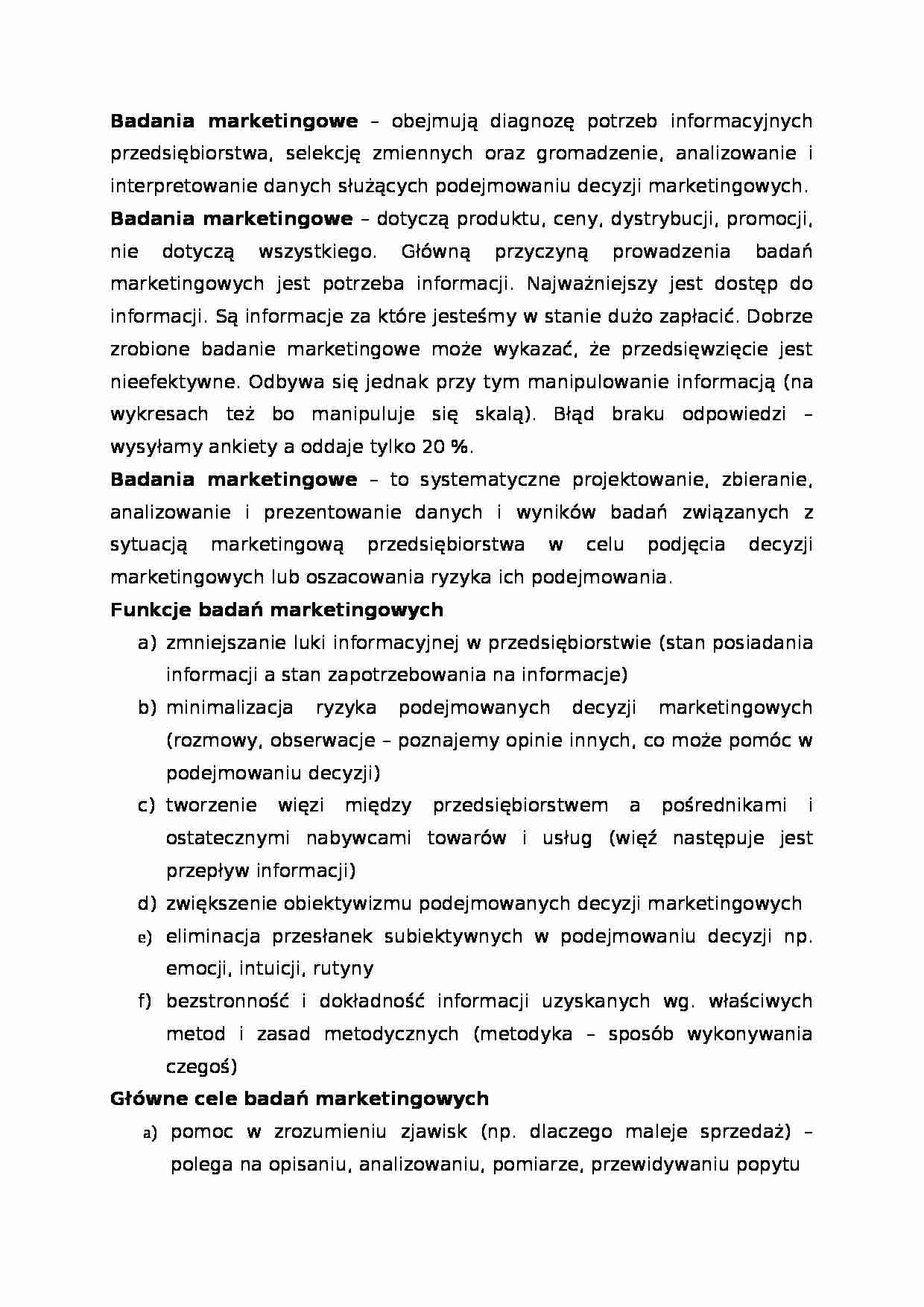 Badania marketingowe - cele i funkcje - strona 1