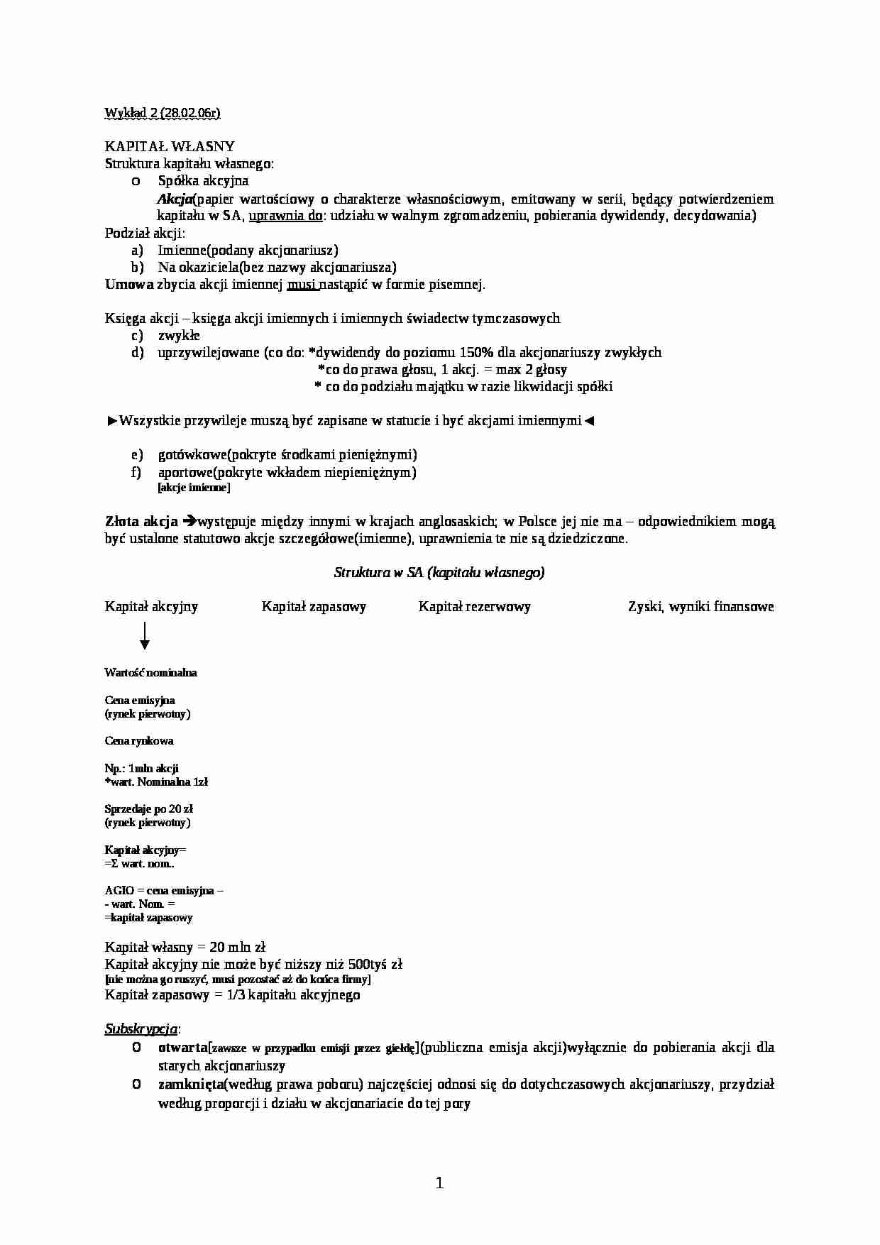 Kapitał własny - wykład - strona 1
