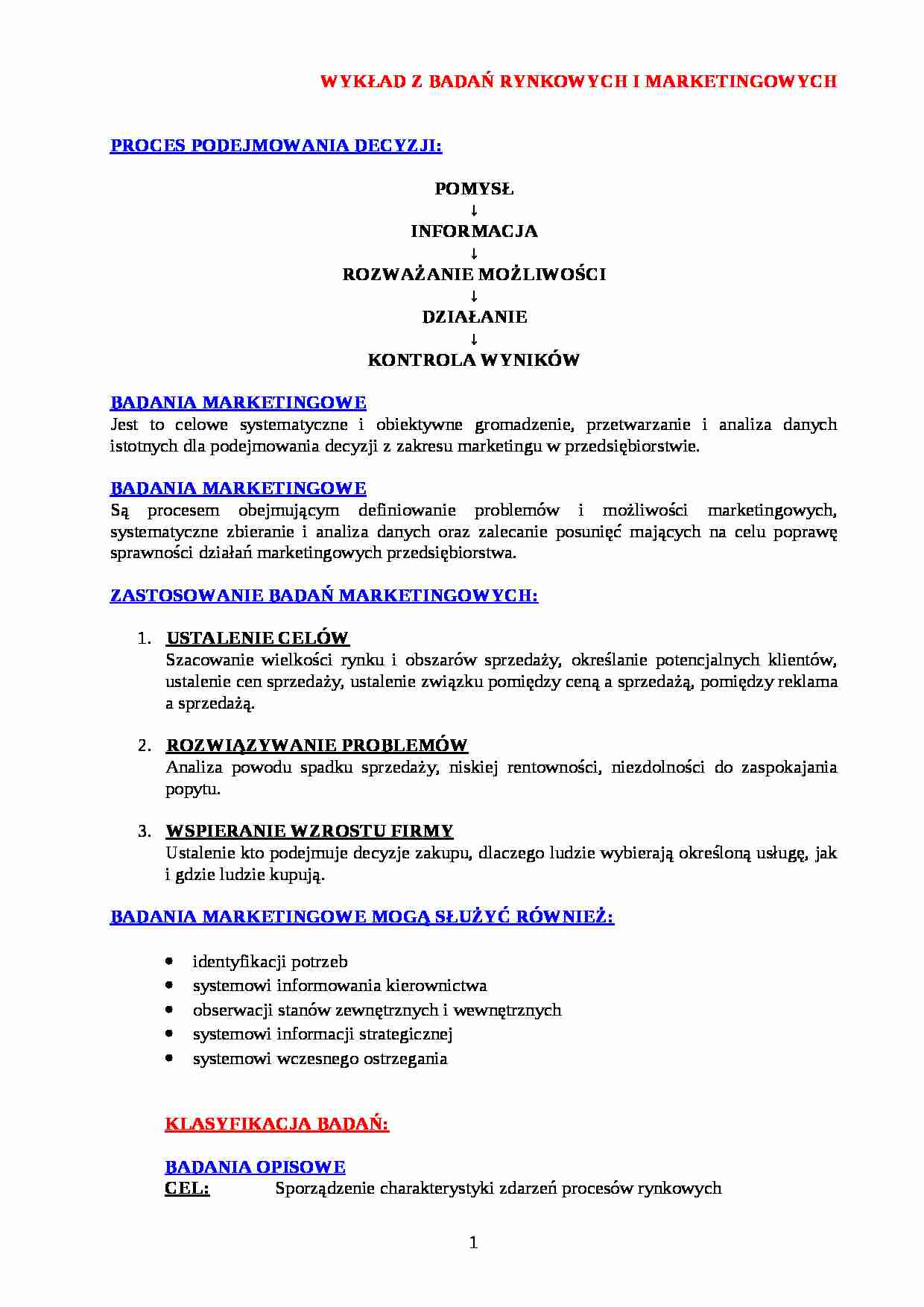 Badania rynkowe i marketingowe - wykład - strona 1