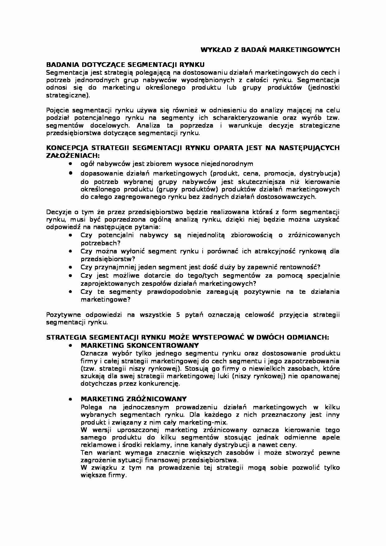 Badania rynkowe i marketingowe - wykład 2 - strona 1