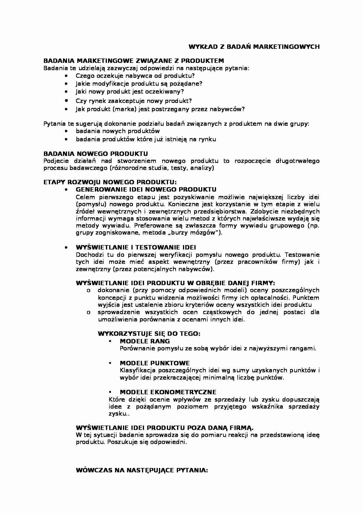 Badania rynkowe i marketingowe - wykład 3 - strona 1