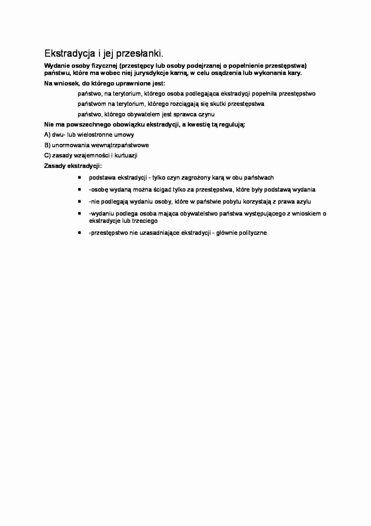 Ekstradycja i jej przesłanki - strona 1
