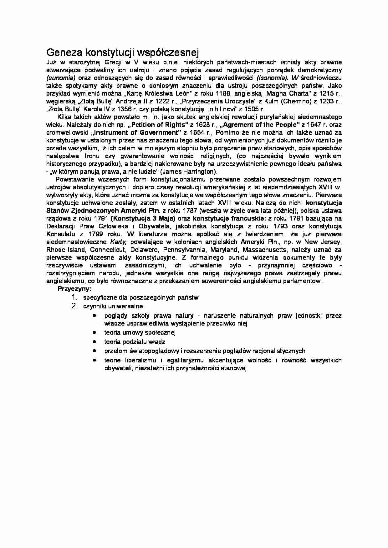 Geneza konstytucji wspóczesnej - strona 1