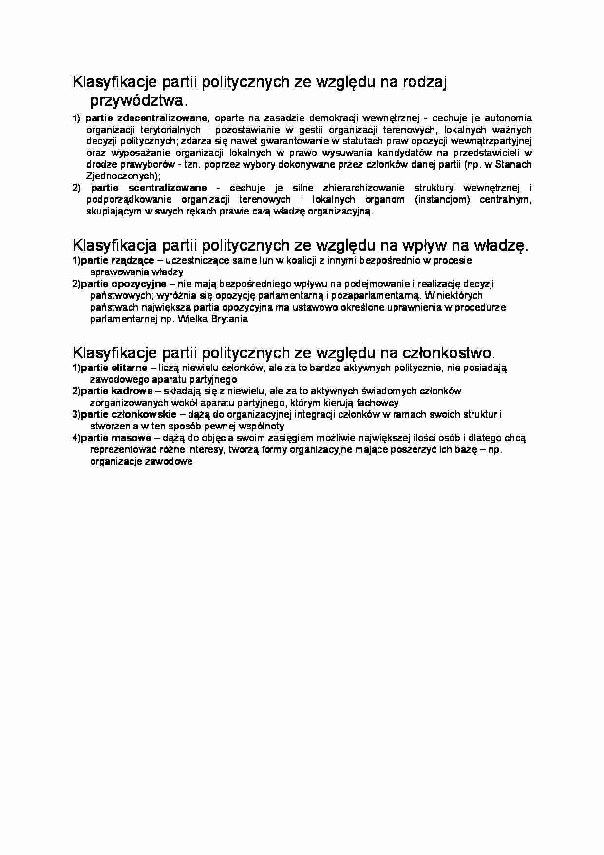 Klasyfikacje partii politycznych - strona 1