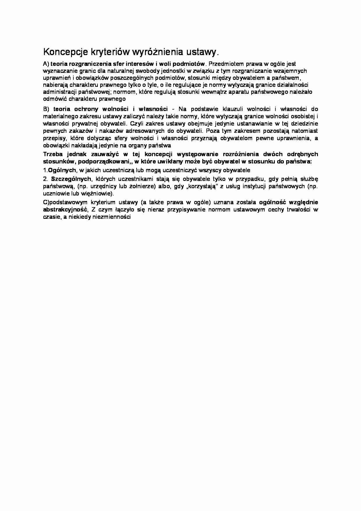 Koncepcje kryteriów wyróżnienia ustawy - strona 1
