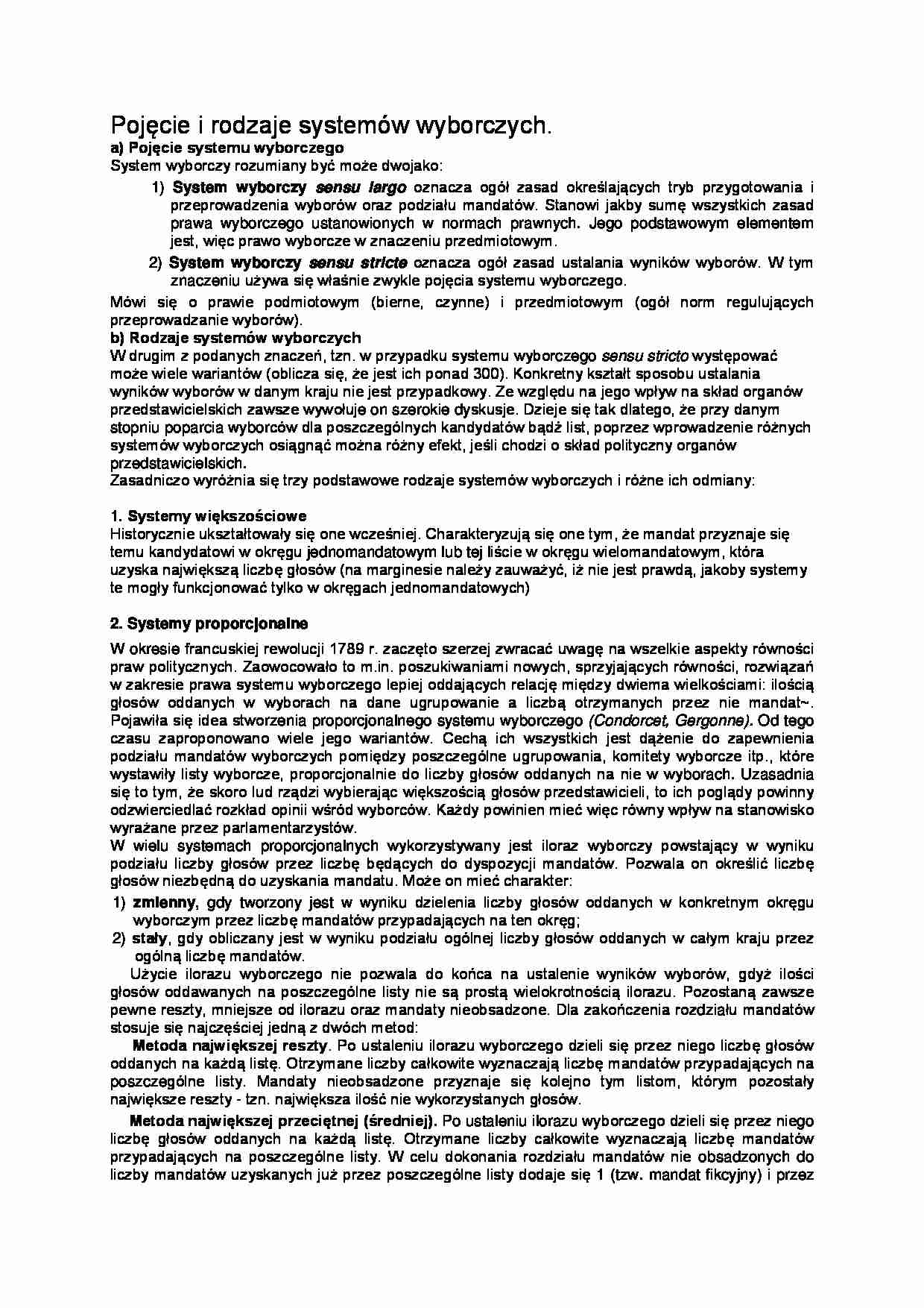 Pojęcie i rodzaje systemów wyborczych - strona 1