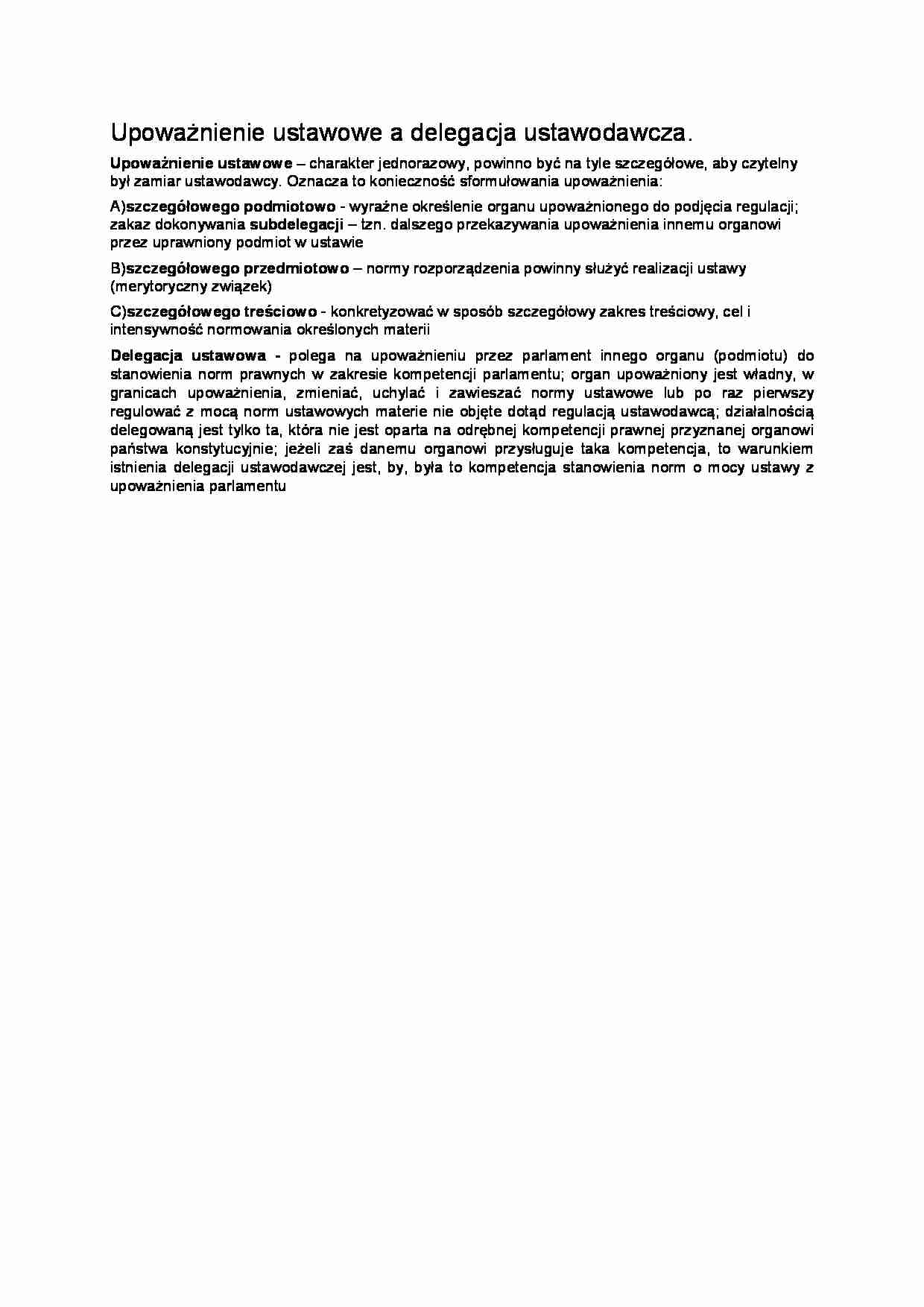Upoważnienie ustawowe a delegacja ustawodawcza - strona 1