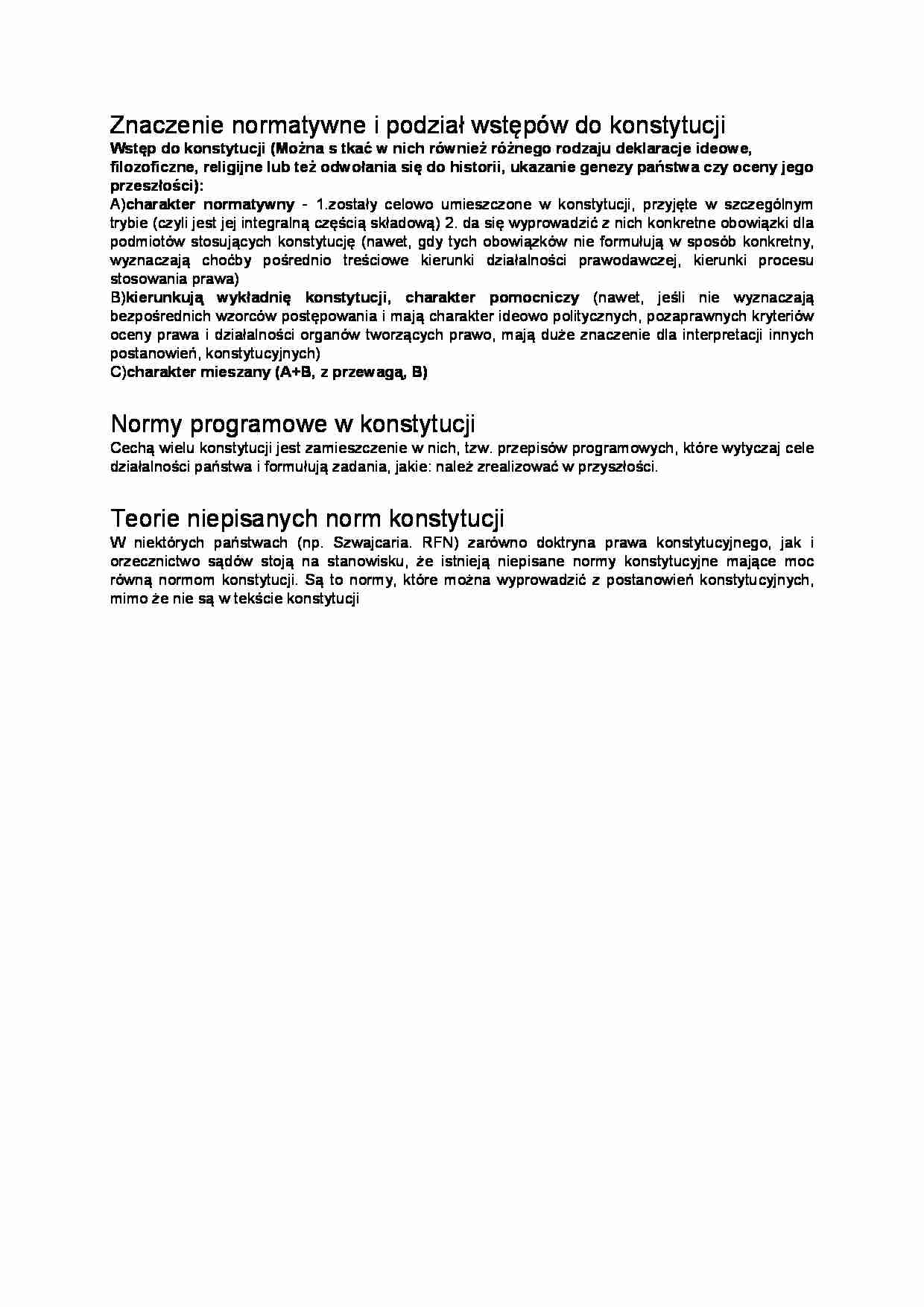 Znaczenie normatywne i podział wstępów do konstytucji - strona 1