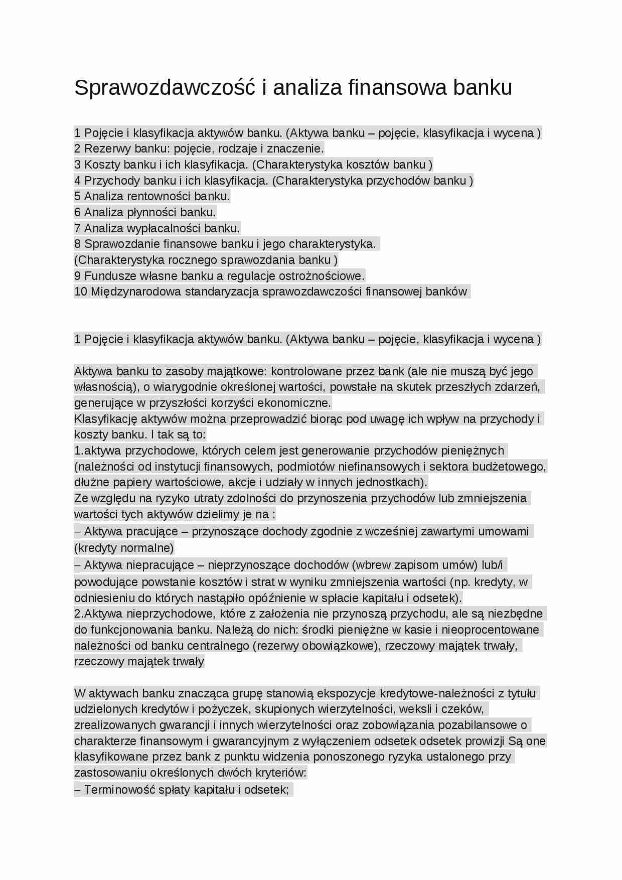 Sprawozdawczość i analiza finansowa banku - strona 1