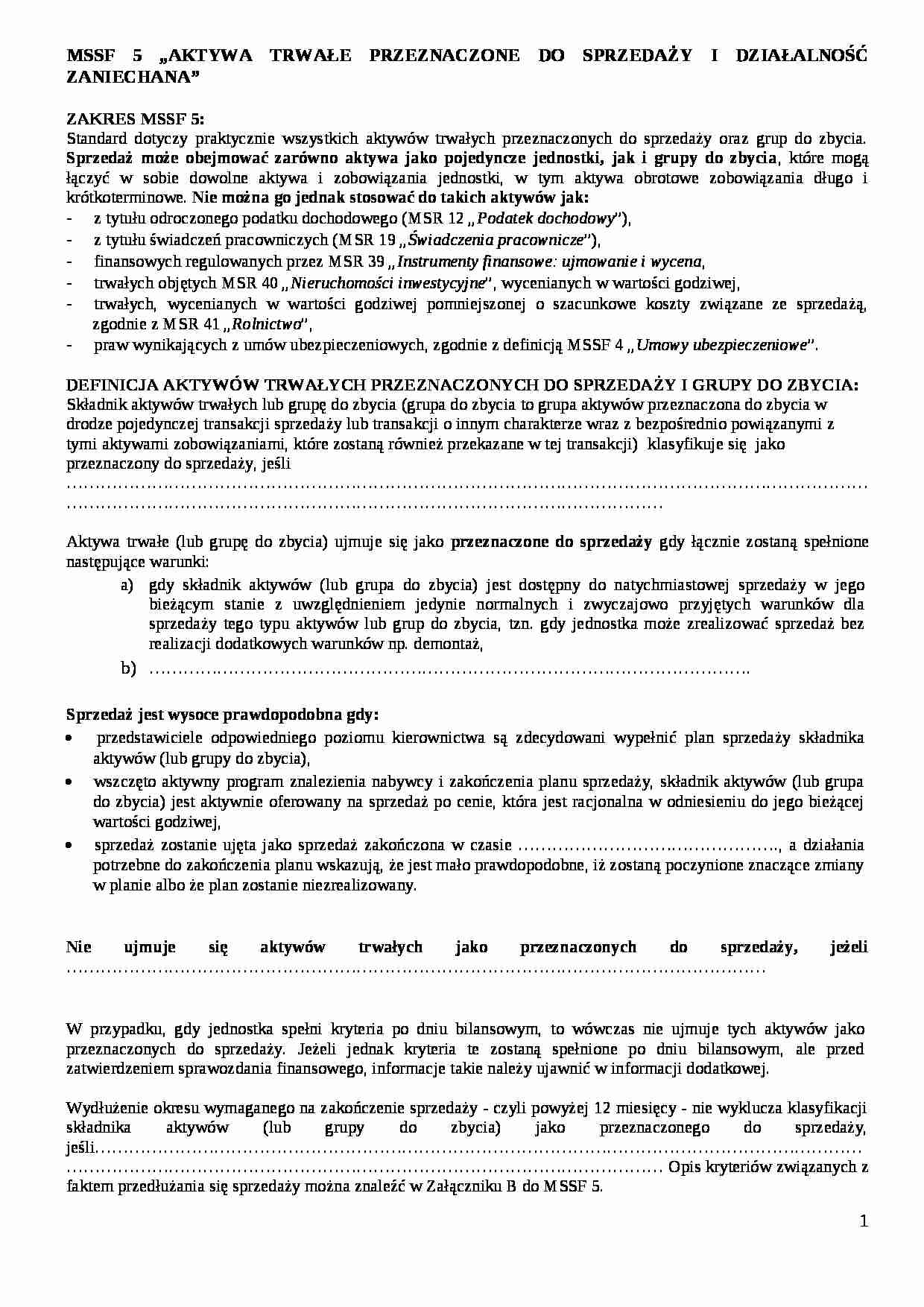 Aktywa trwałe przeznaczone do sprzedaży i działalność zaniechania - strona 1