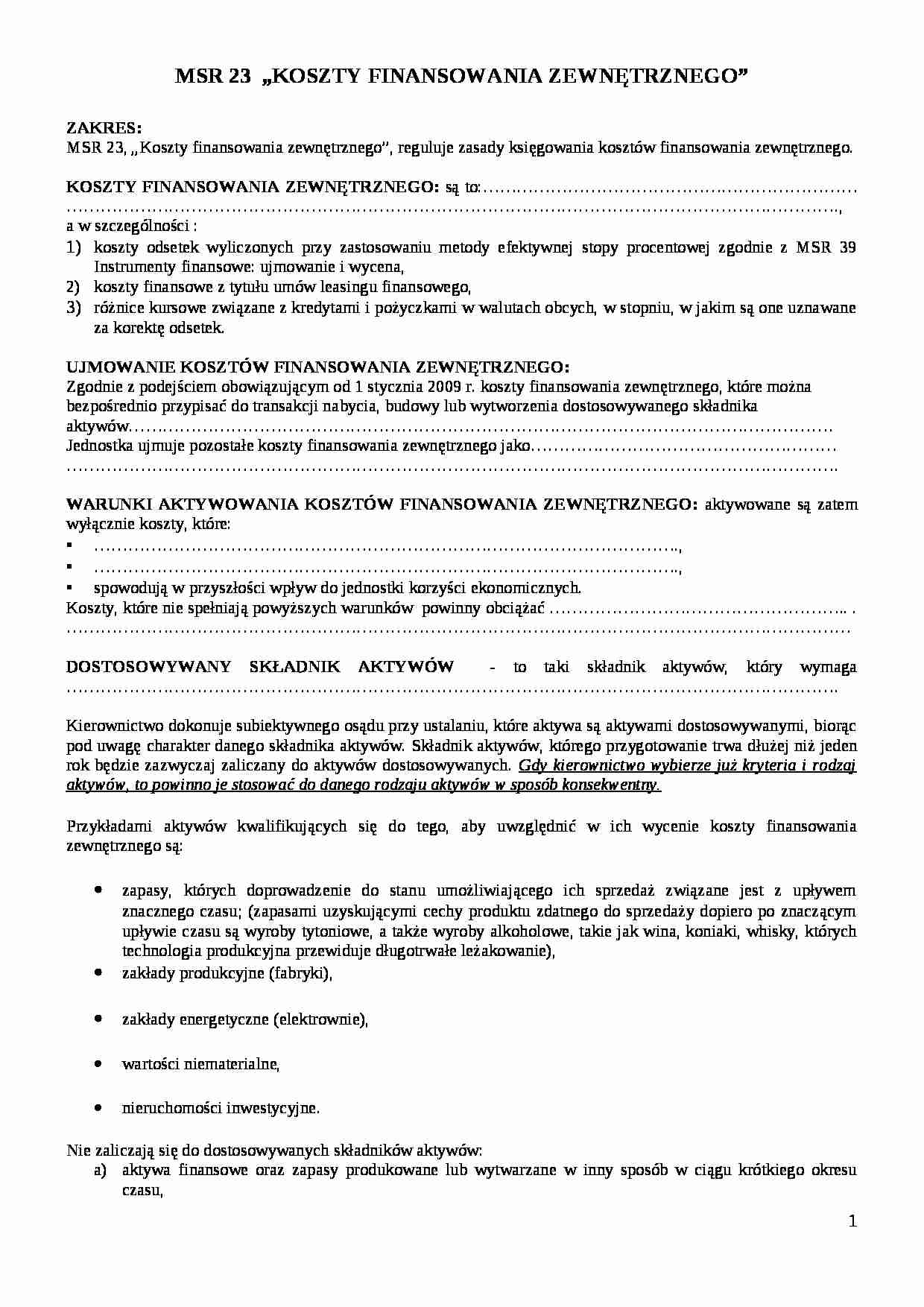 Koszty finansowania zewnętrznego - strona 1