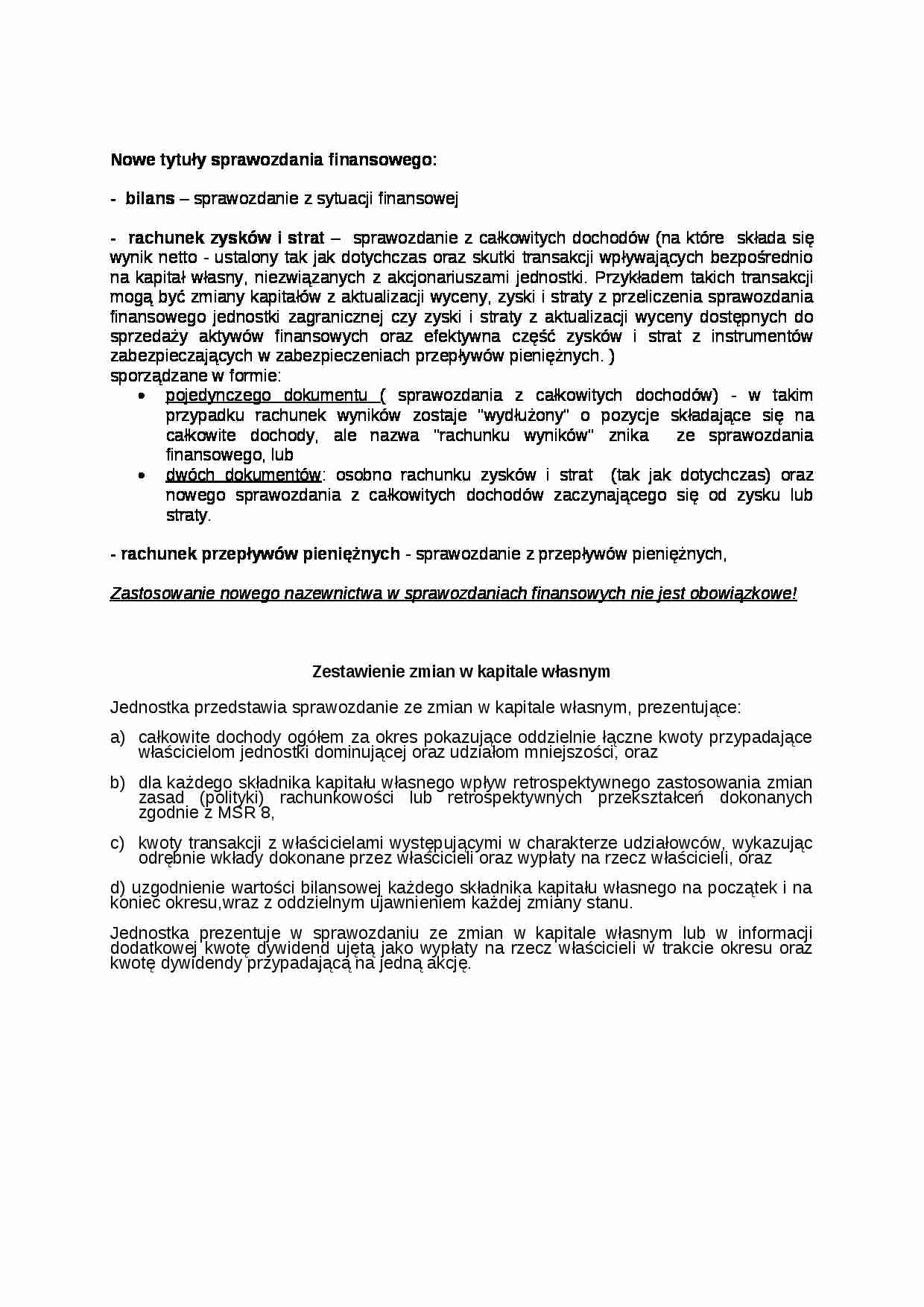 Nowe tytuły sprawozdania finansowego - strona 1