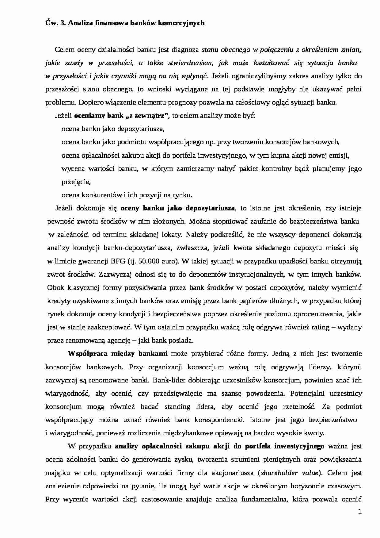 Analiza finansowa banków komercyjnych - strona 1