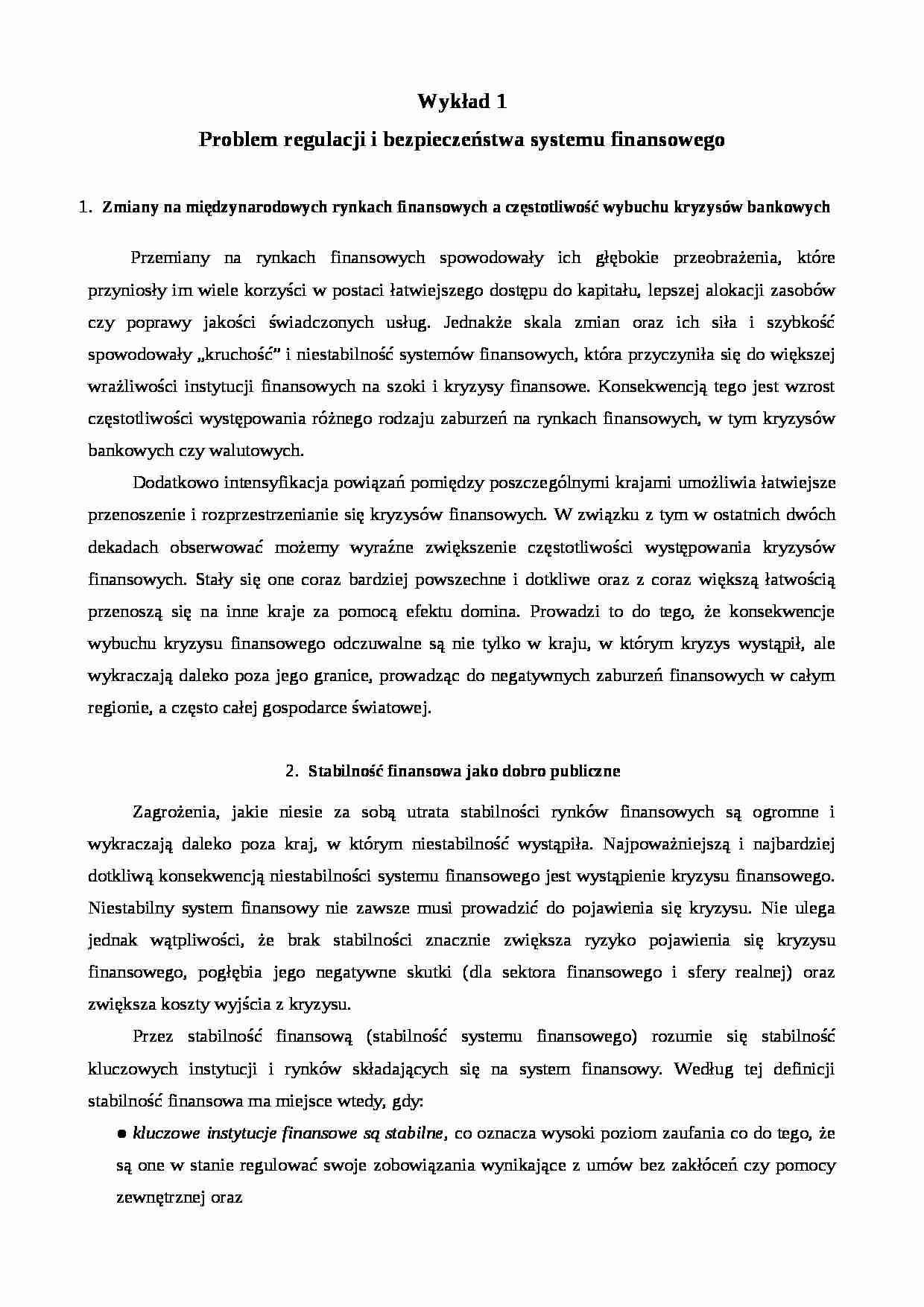 Problem regulacji i bezpieczeństwa systemu finansowego - strona 1