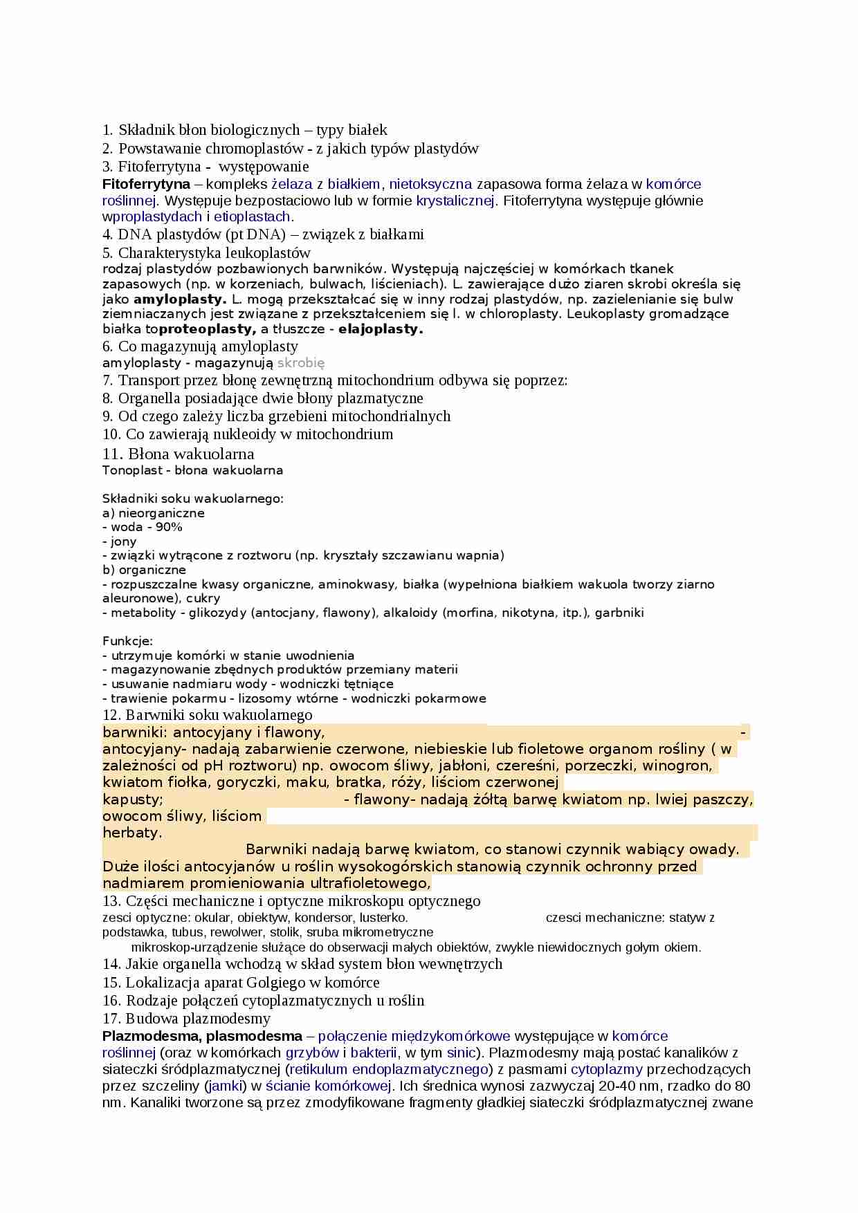 Pytania na egzamin - Błony biologiczne - strona 1