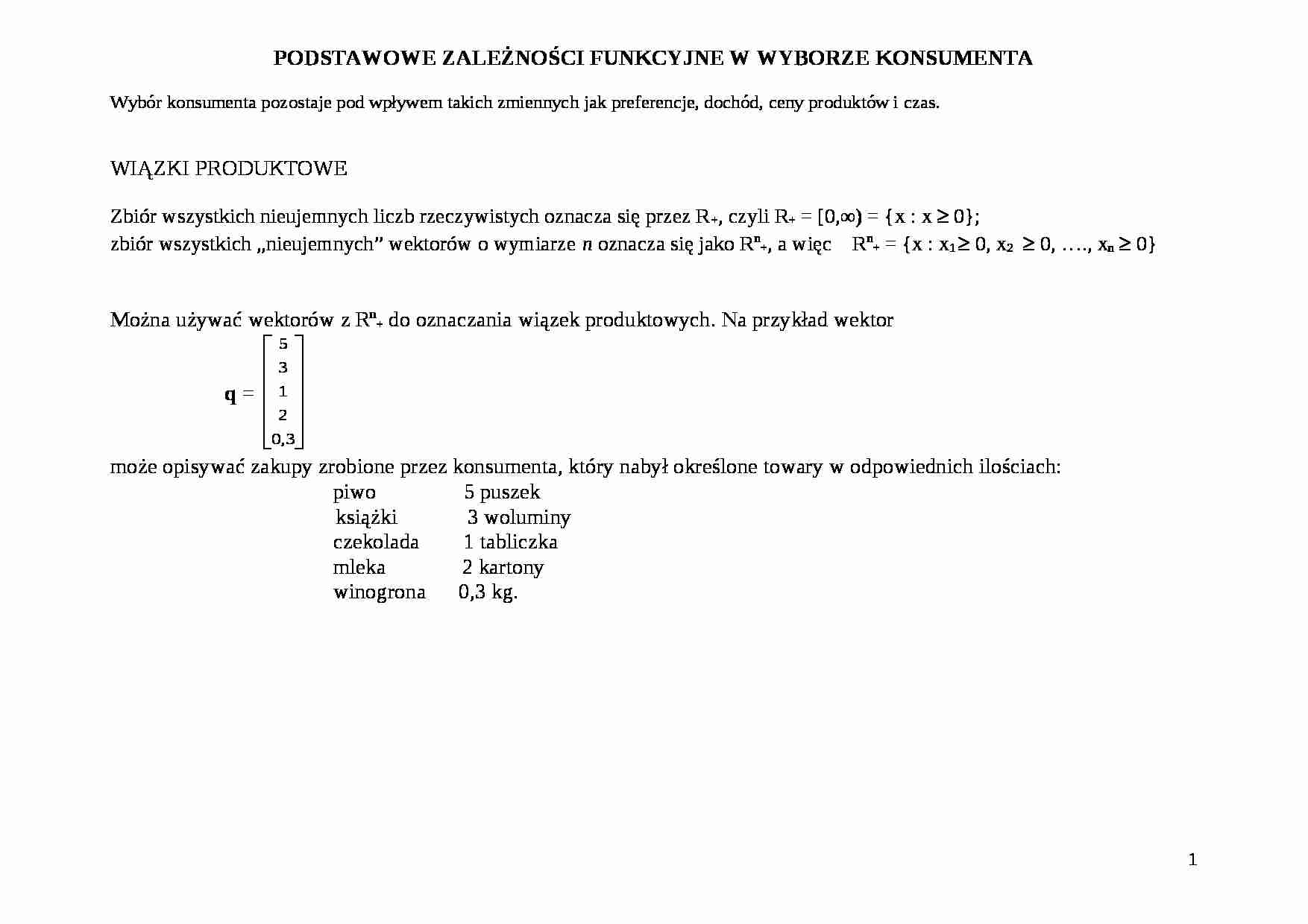 Podstawowe zależności funkcyjne w wyborze konsumenta - strona 1
