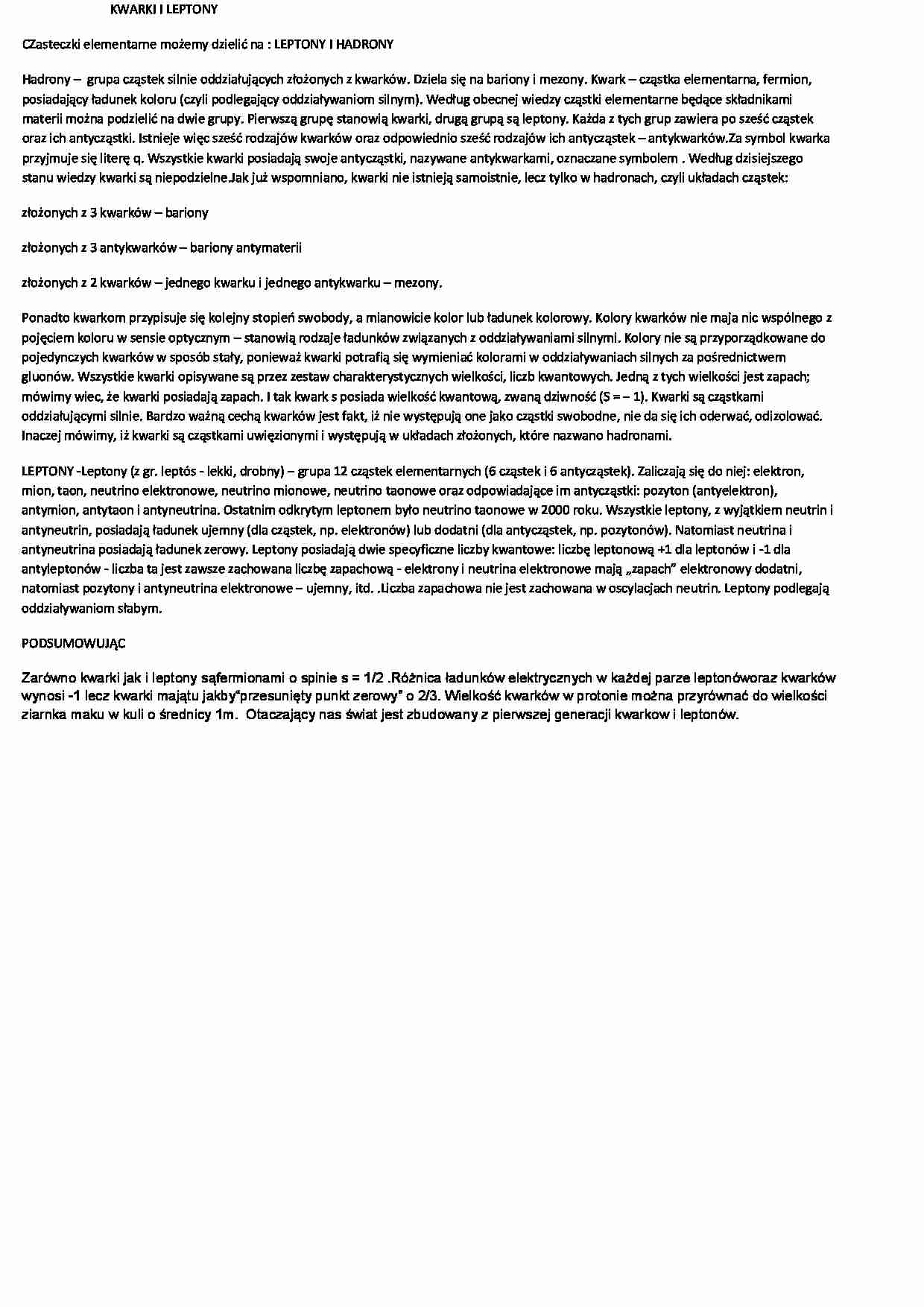KWARKI I LEPTONY - strona 1