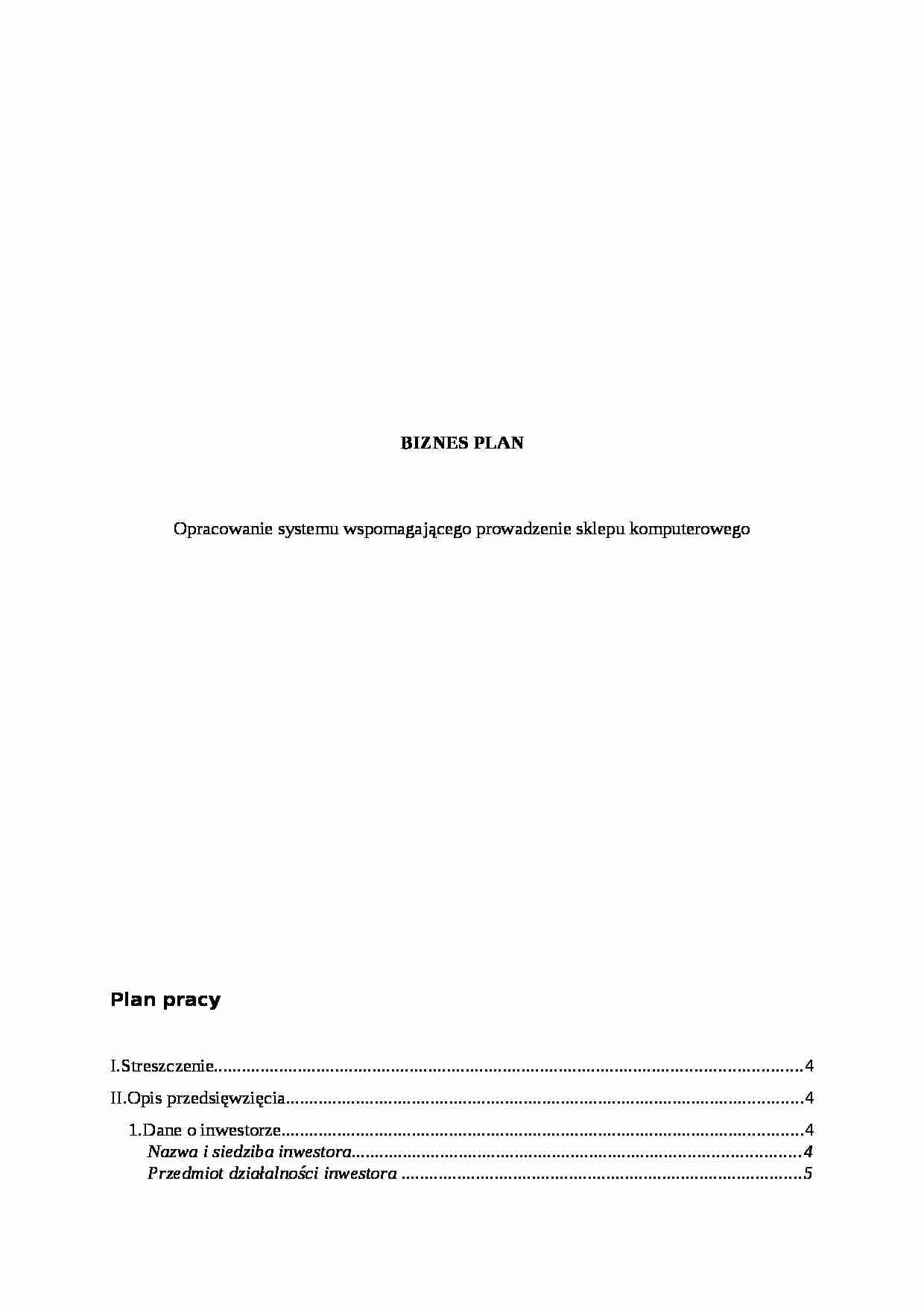 Biznes plan - sklep komputerowy - strona 1