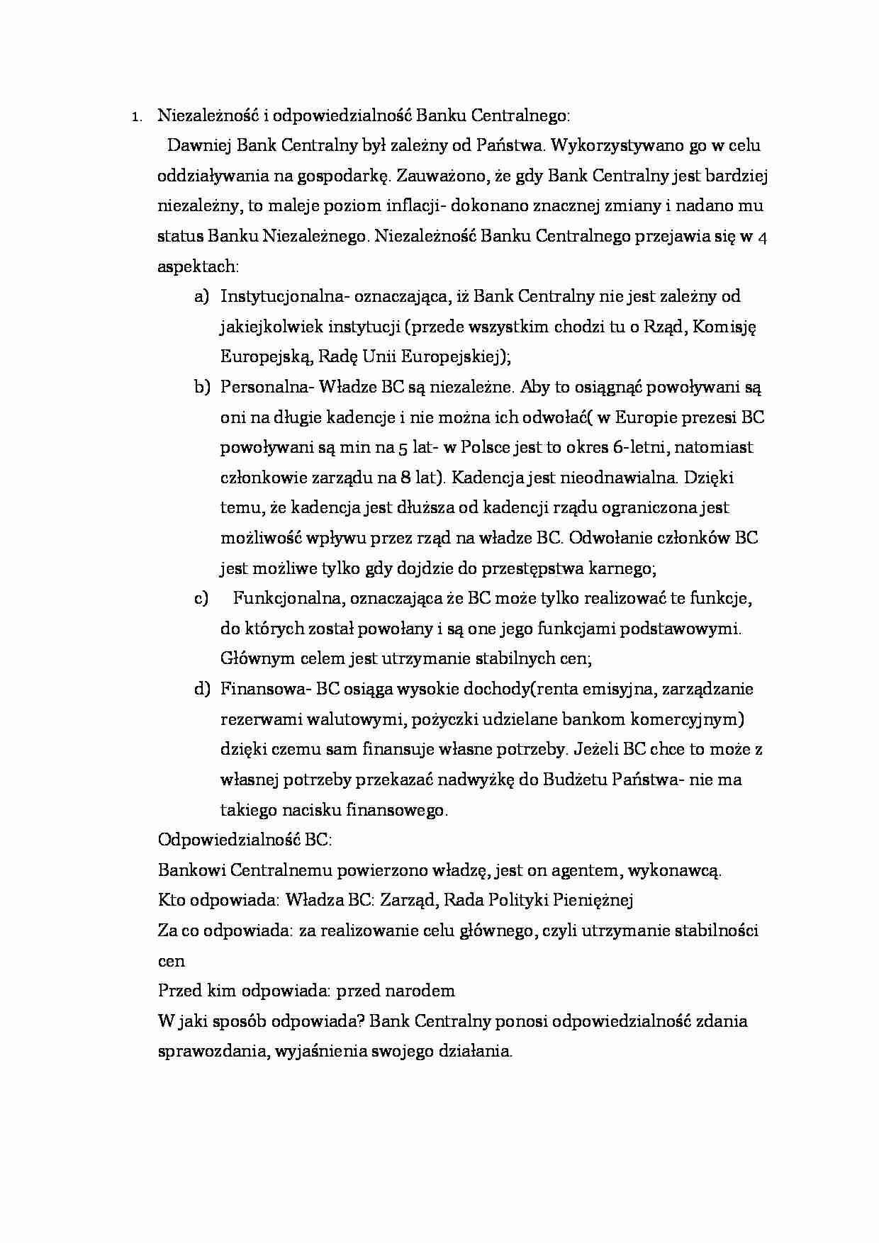 Niezależność i odpowiedzialność Banku Centralnego - strona 1