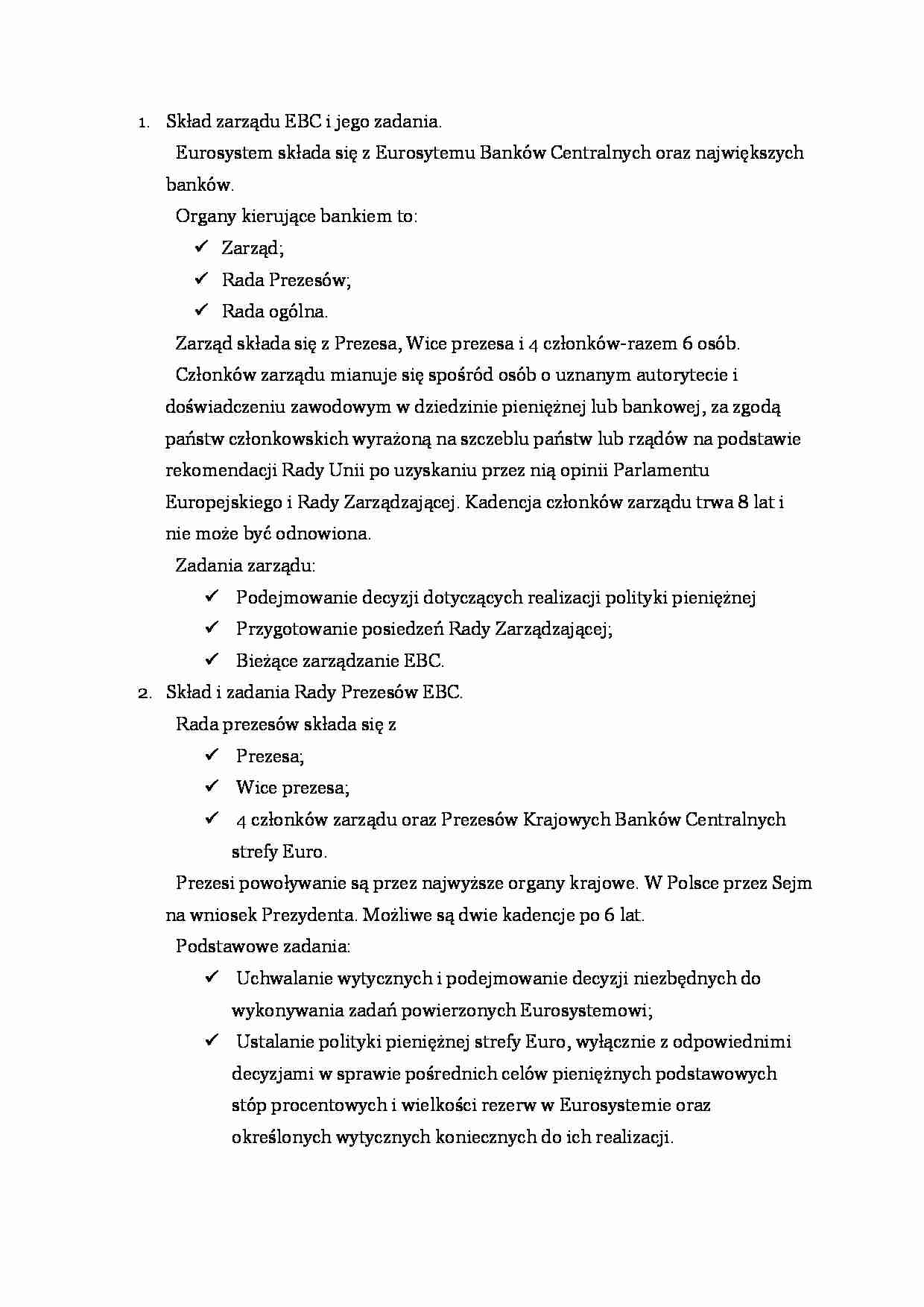Skład zarządu EBC i jego zadania - strona 1