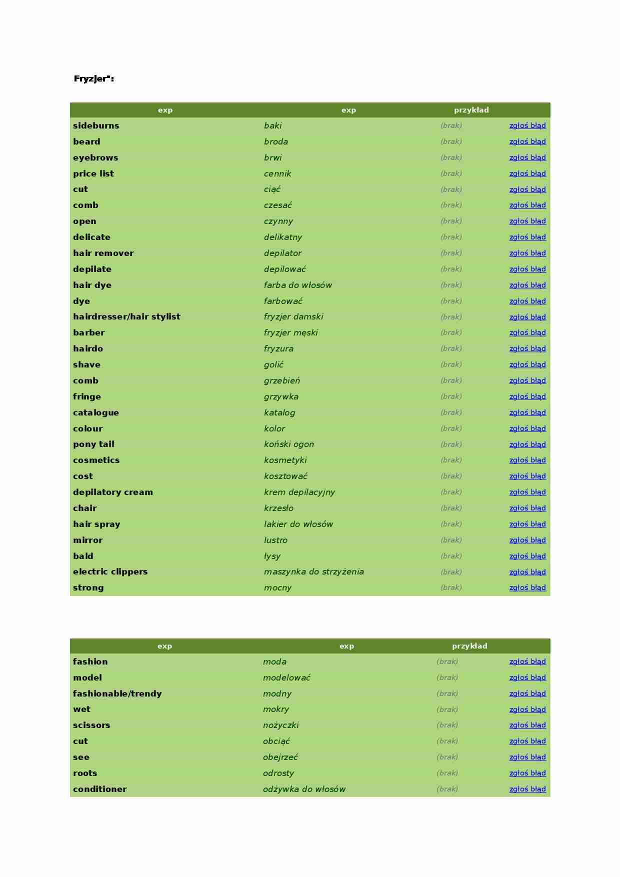 Fryzjer - słówka - strona 1