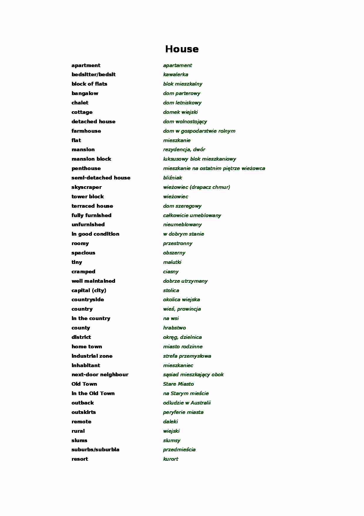 House - podstawowe słówka - strona 1