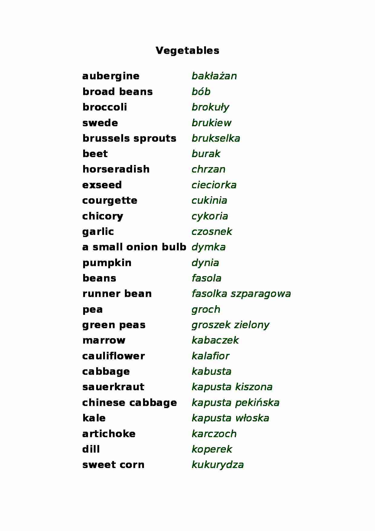 Vegetables - słownictwo - strona 1