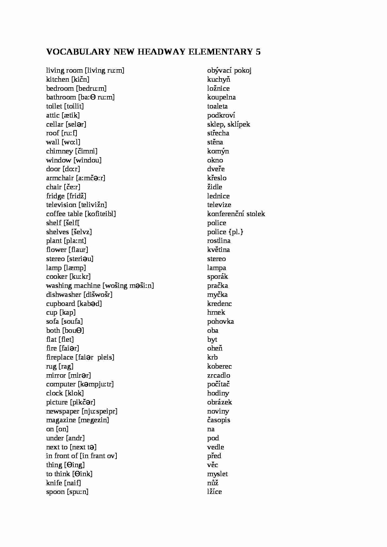 VOCABULARY NEW HEADWAY ELEMENTARY 5 - strona 1