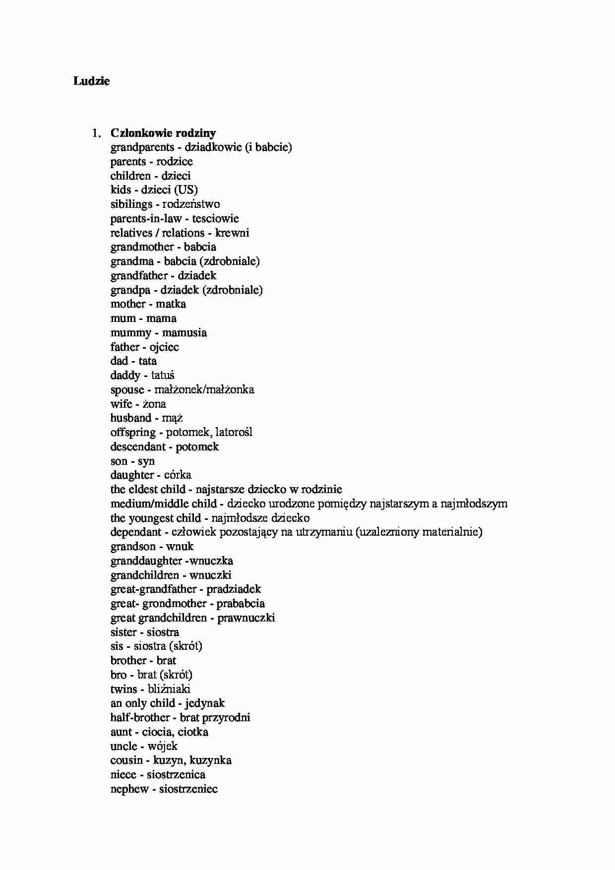 słówka - życie rodzinne i towarzyskie - strona 1