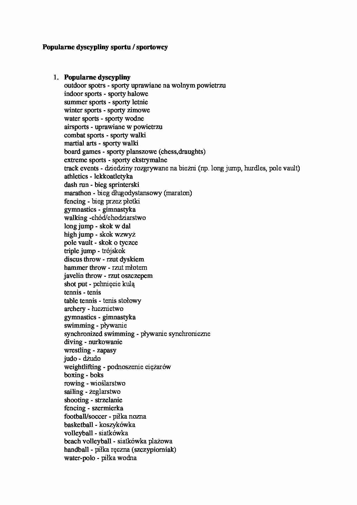 słówka - dyscypliny sportu - strona 1
