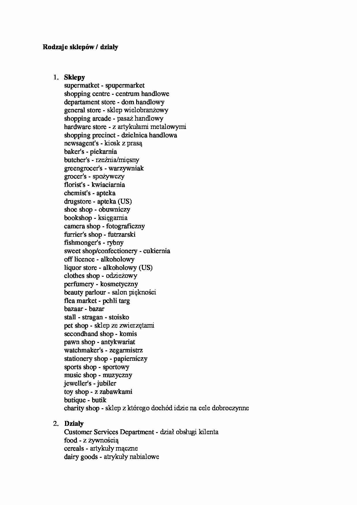 słówka - zakupy i usługi - strona 1