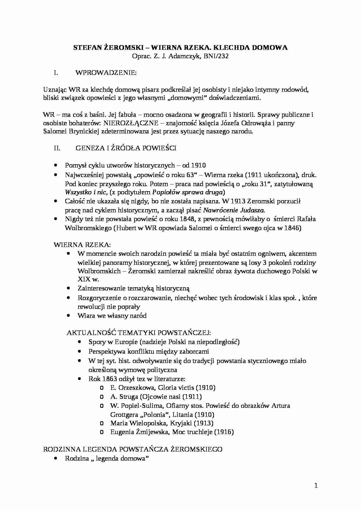 Żeromski Stefan - Wierna rzeka, Klechda domowa - strona 1