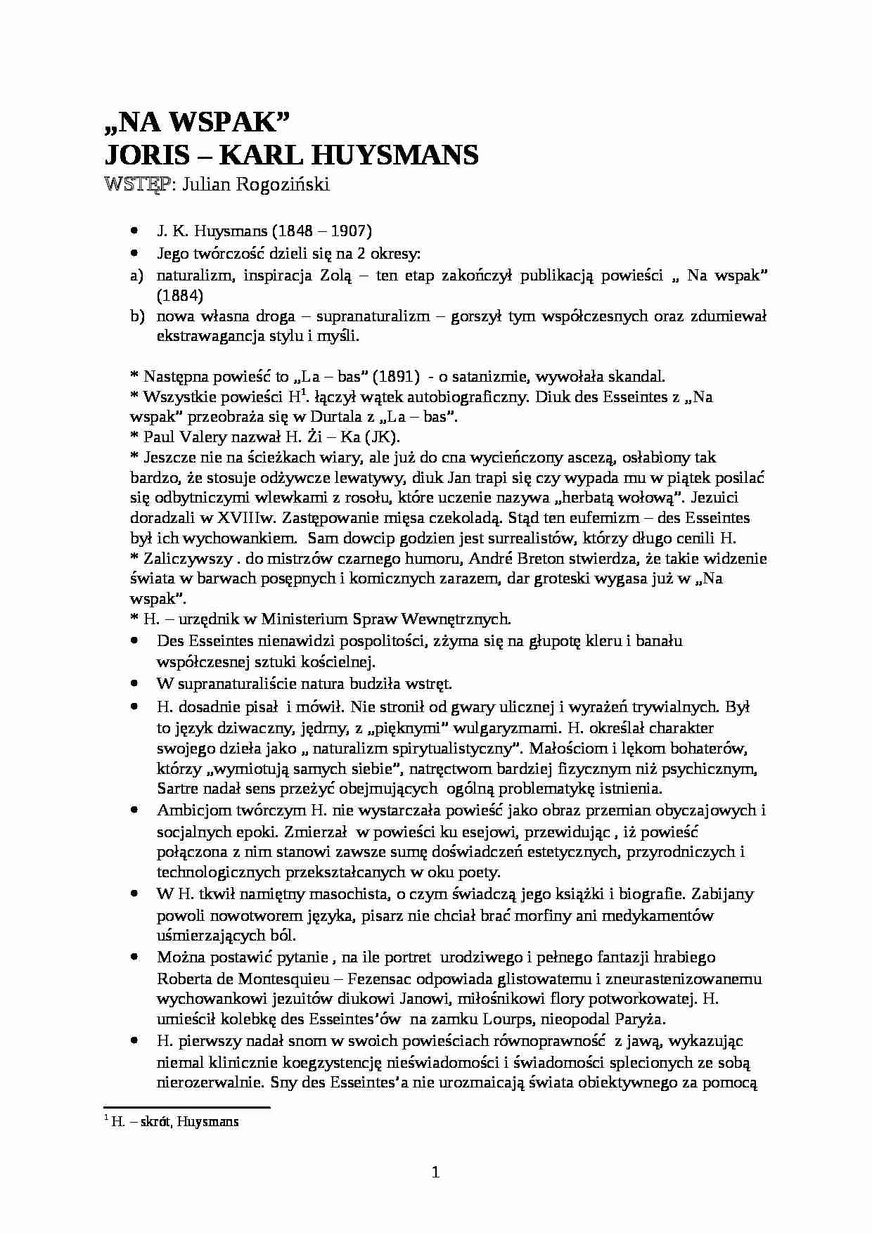Na wspak, J.K. Huysmans - opracowanie - strona 1