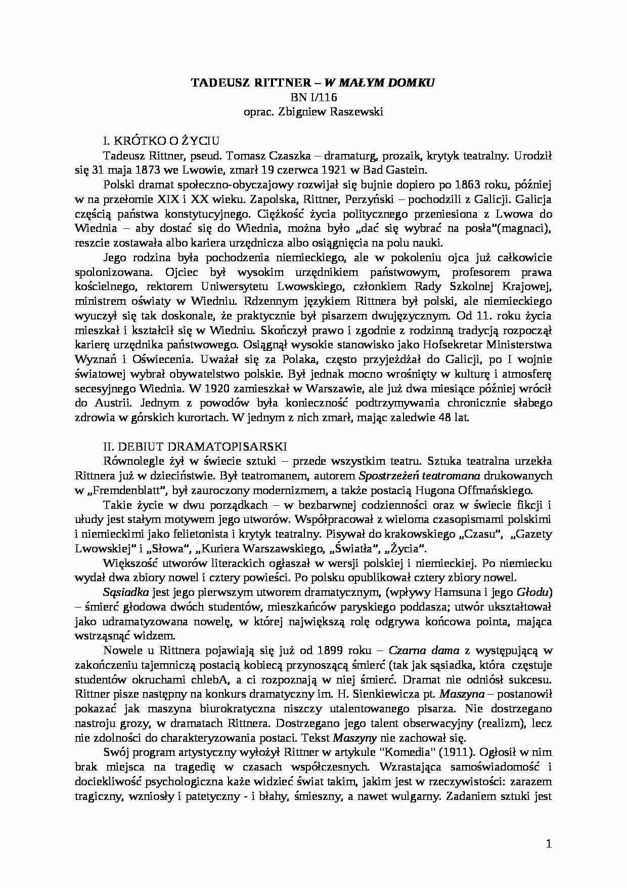 Rittner Tadeusz - W małym domku - strona 1