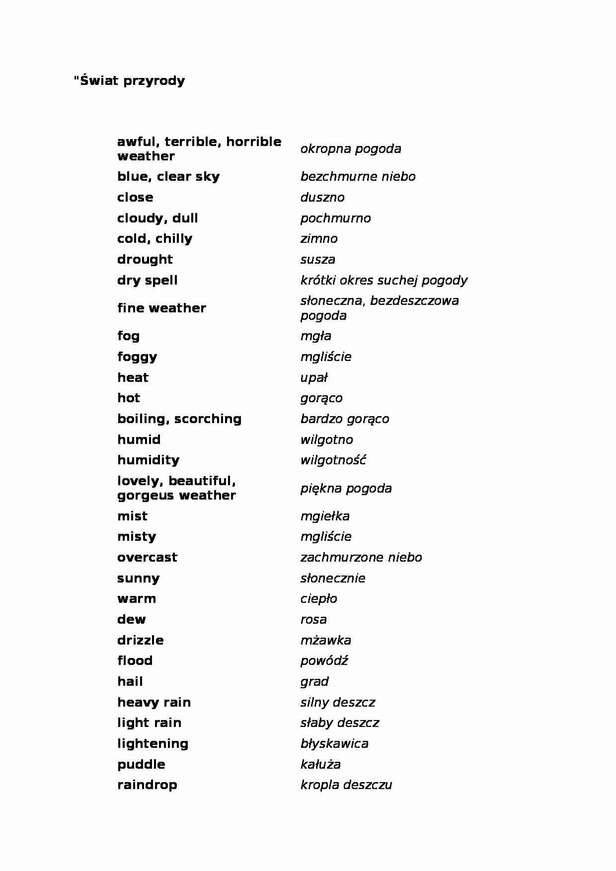 Świat przyrody - słówka - strona 1