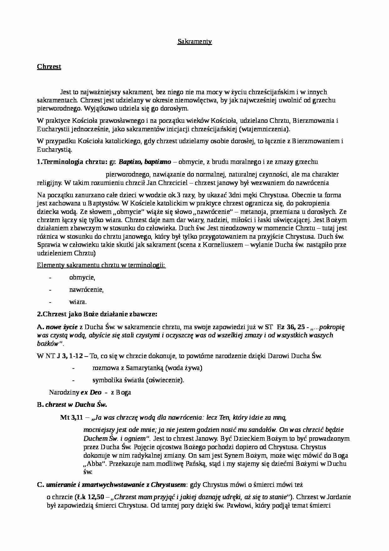 Sakramentologia - wykład 3: chrzest - strona 1