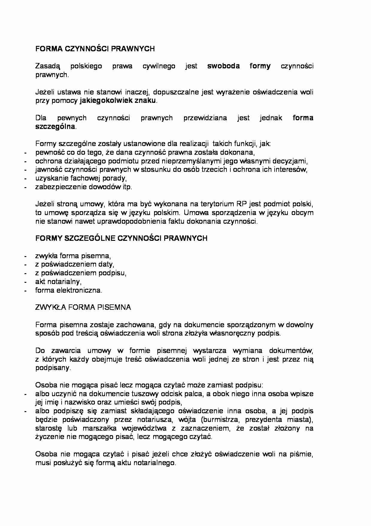 Forma czynności prawnych - Formy szczególn - strona 1