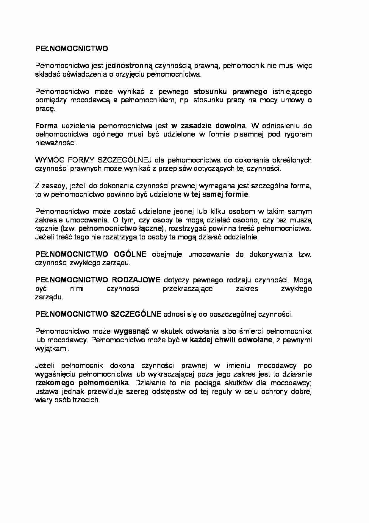 Pełnomocnictwo - rodzaje - strona 1