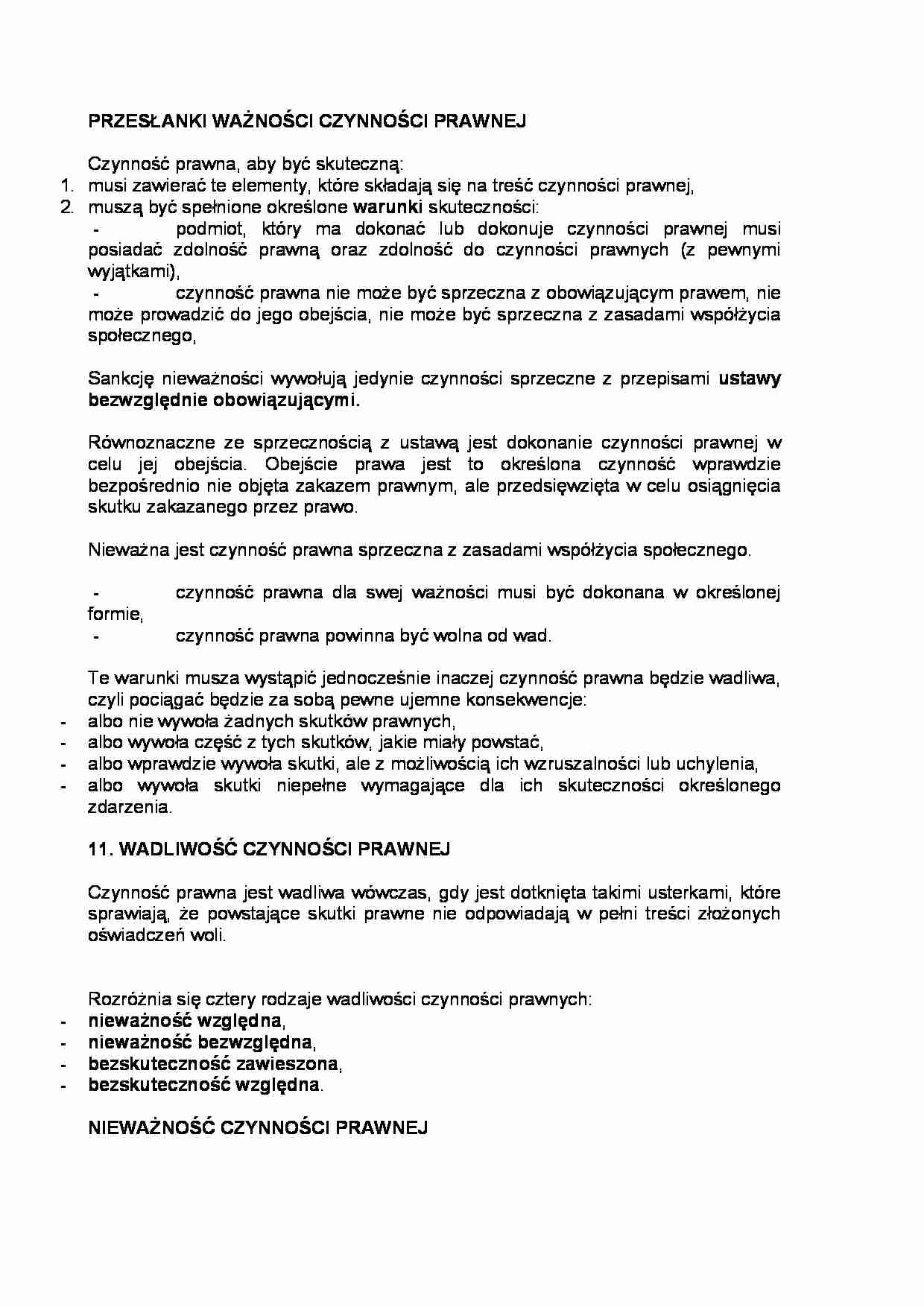 Przesłanki ważności czynności prawnej - strona 1