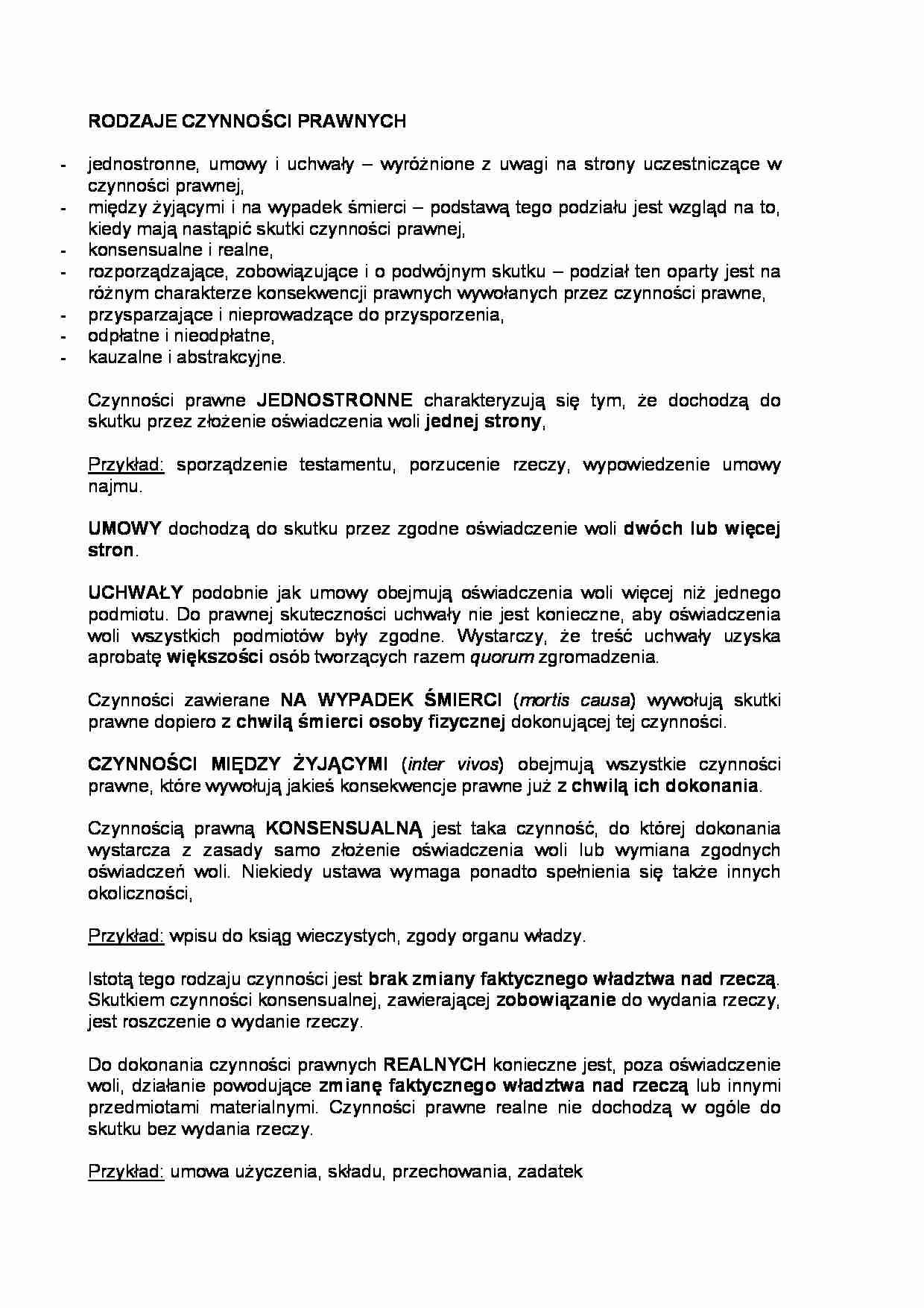 Rodzaje czynności prawnych - strona 1