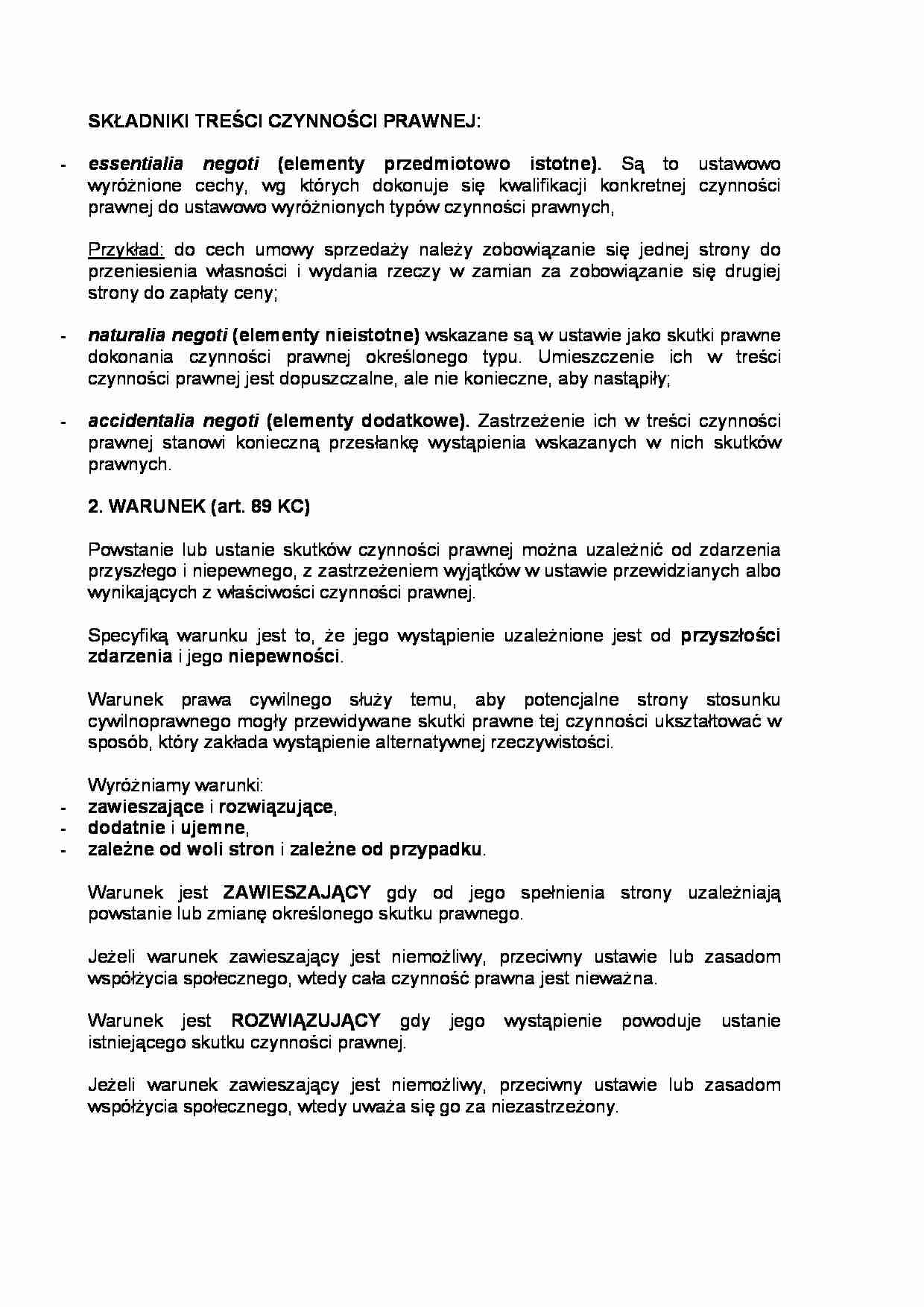 Składniki treści czynności prawnej - strona 1