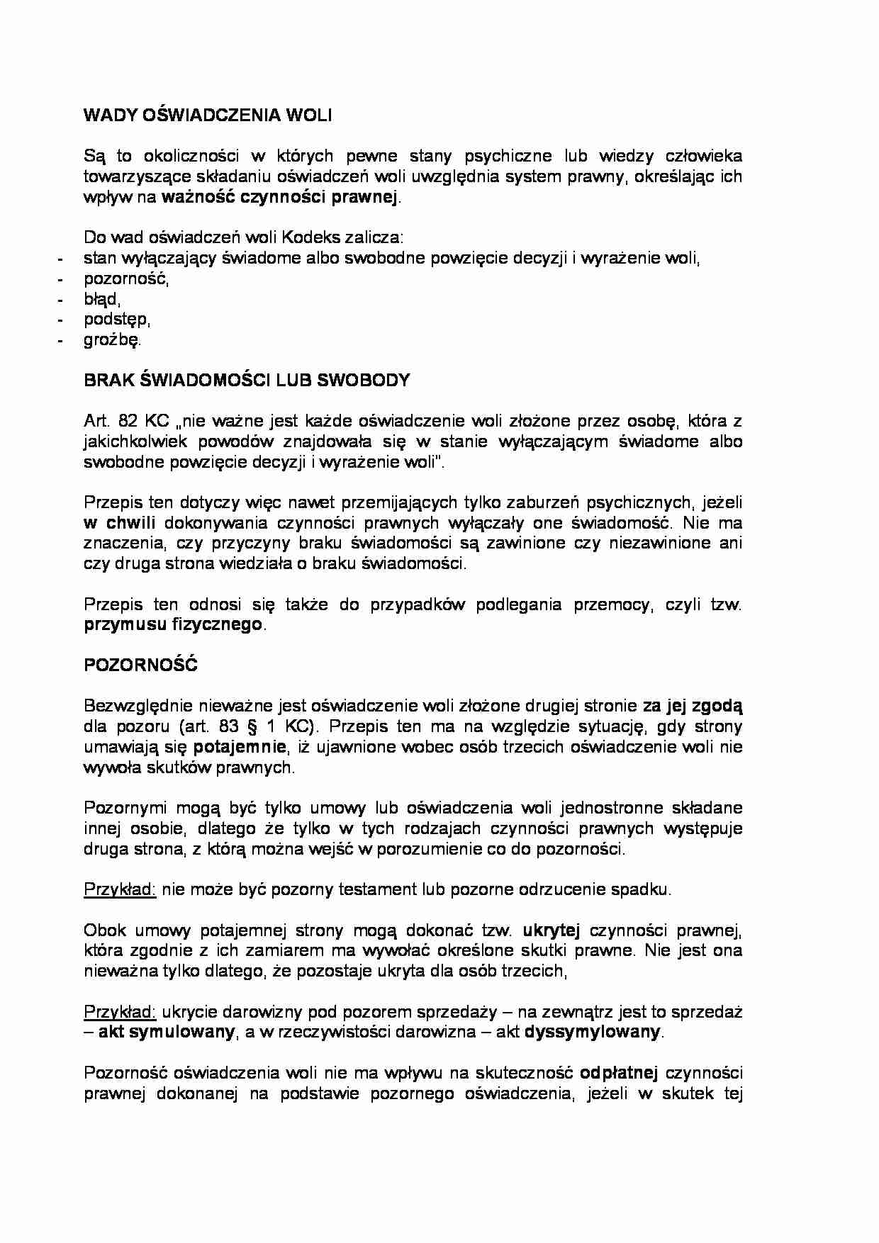 Wady oświadczenia woli - strona 1