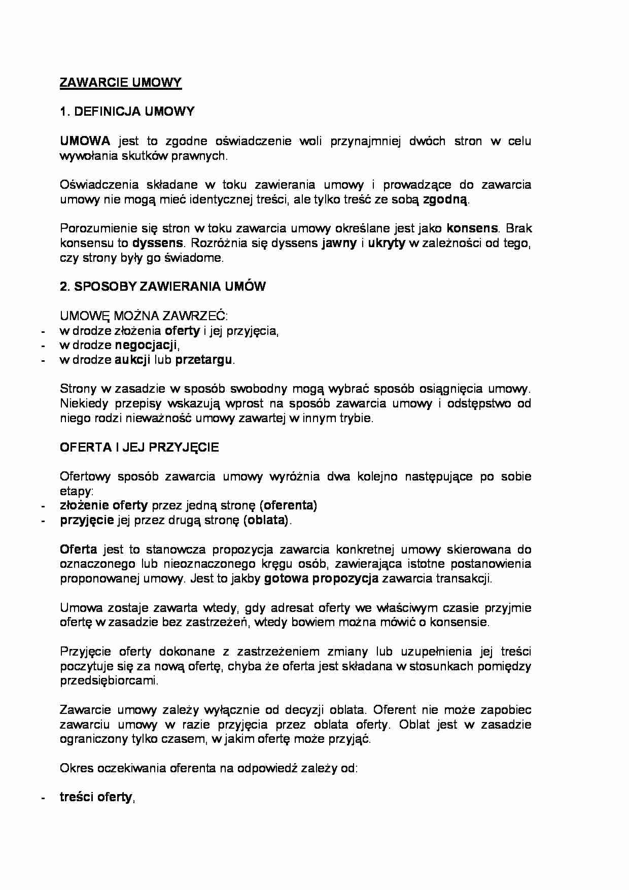 Zawarcie umowy - strona 1